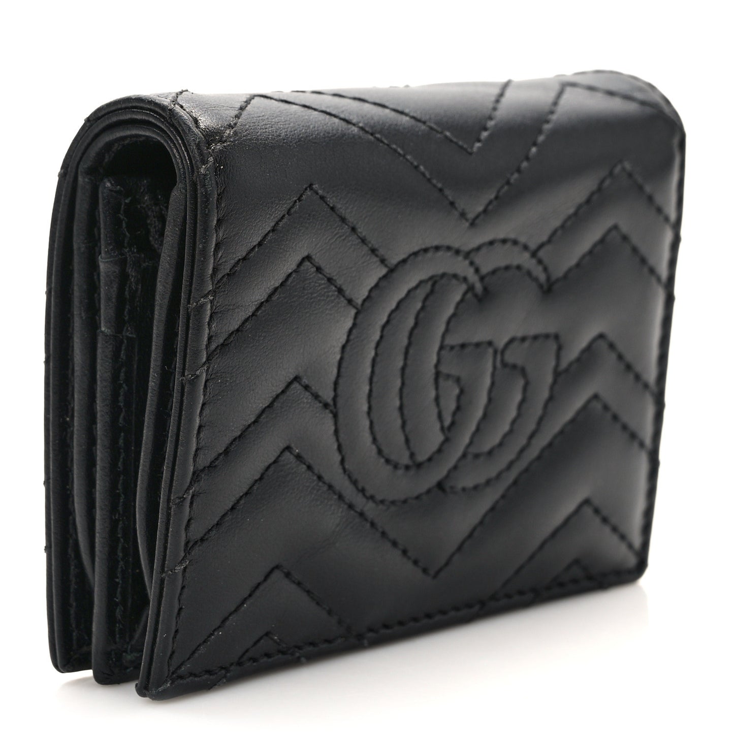 Calfskin Matelasse GG Marmont Card Case Wallet Black