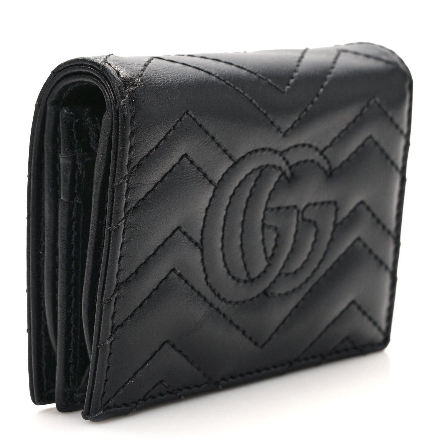 Gucci Calfskin Matelasse GG Marmont Card Case Wallet Black 3 of 8