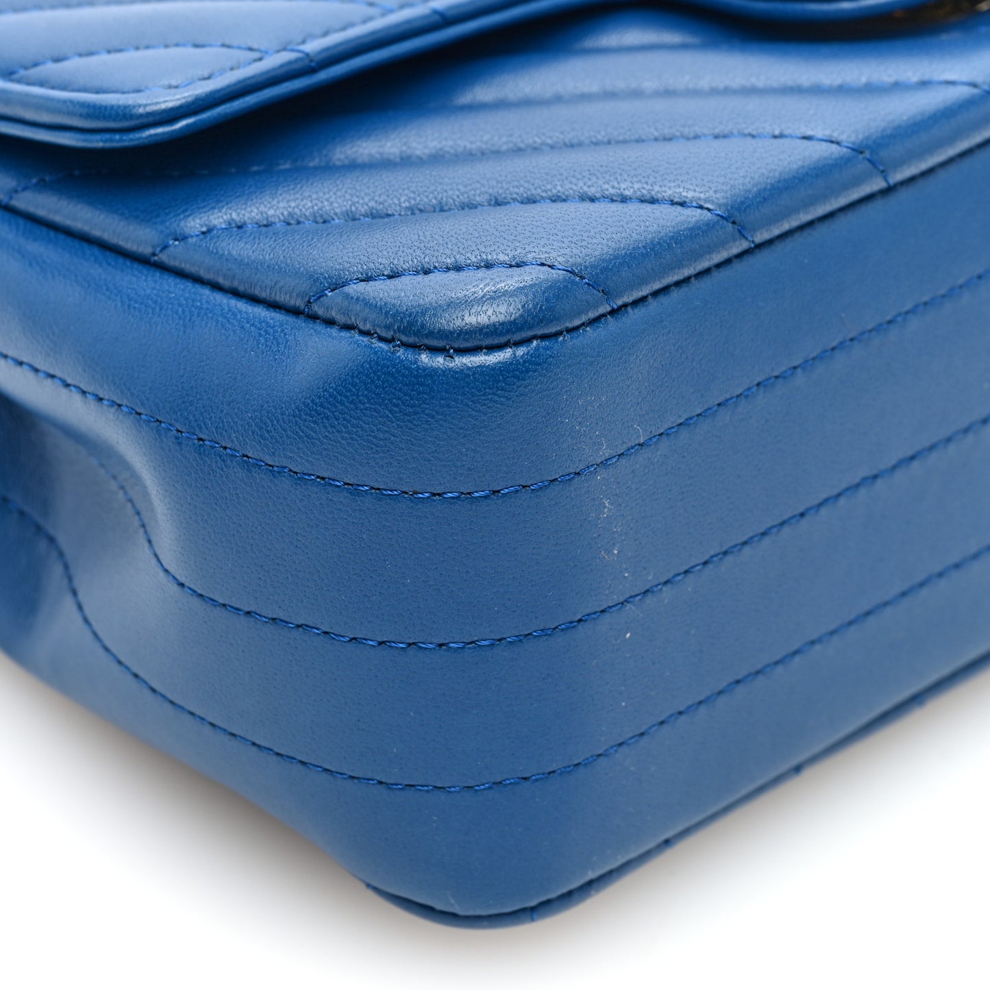 Lambskin Chevron Quilted Mini Rectangular Flap Blue