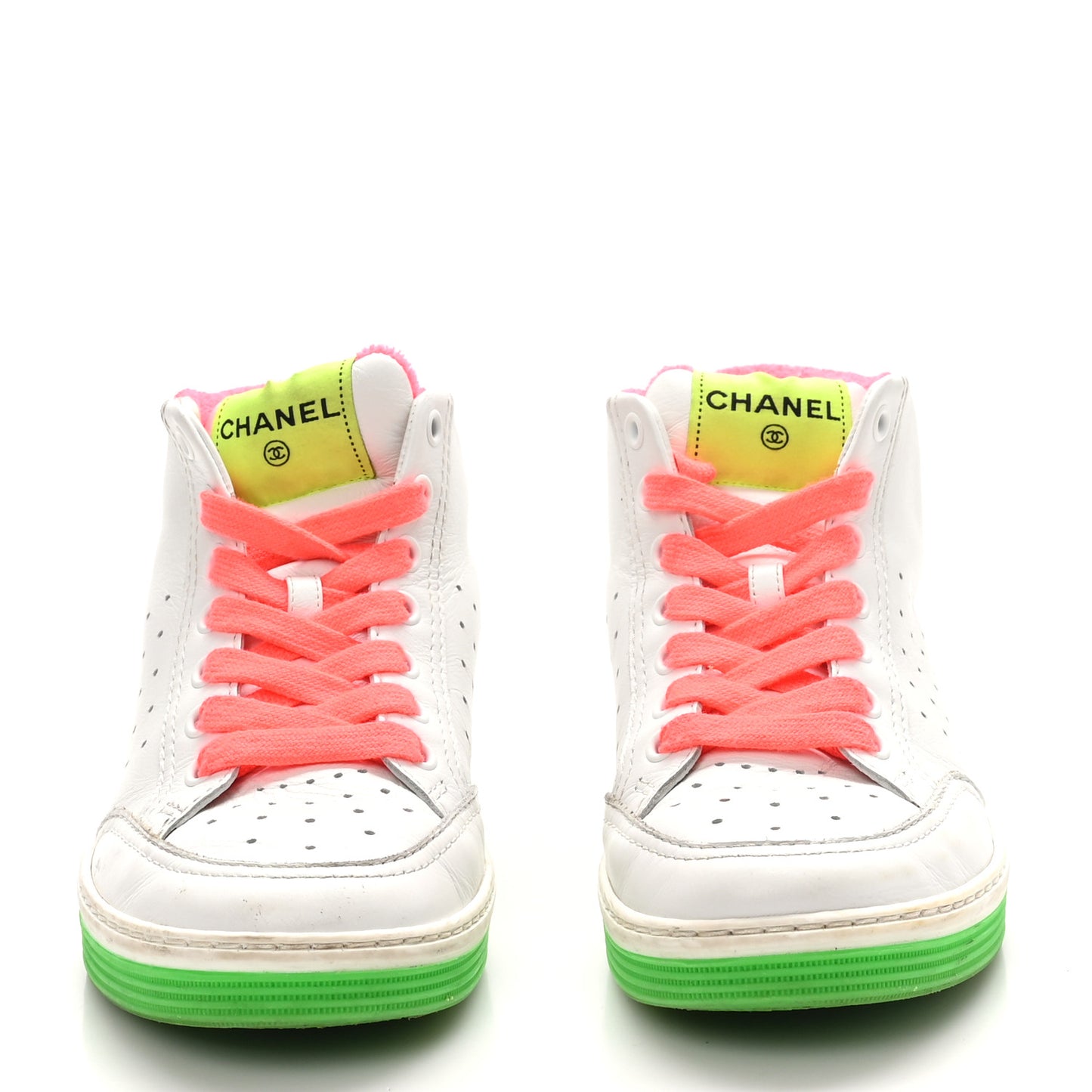 Calfskin Womens Logo High Top Sneakers 36.5 White Multicolor