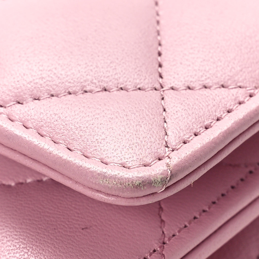 Lambskin Quilted Wallet On Chain WOC Pink