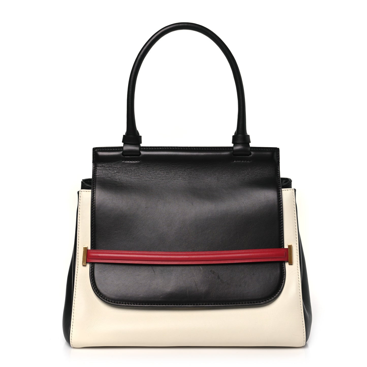Calfskin Sideby Top Handle Bag Black White Red