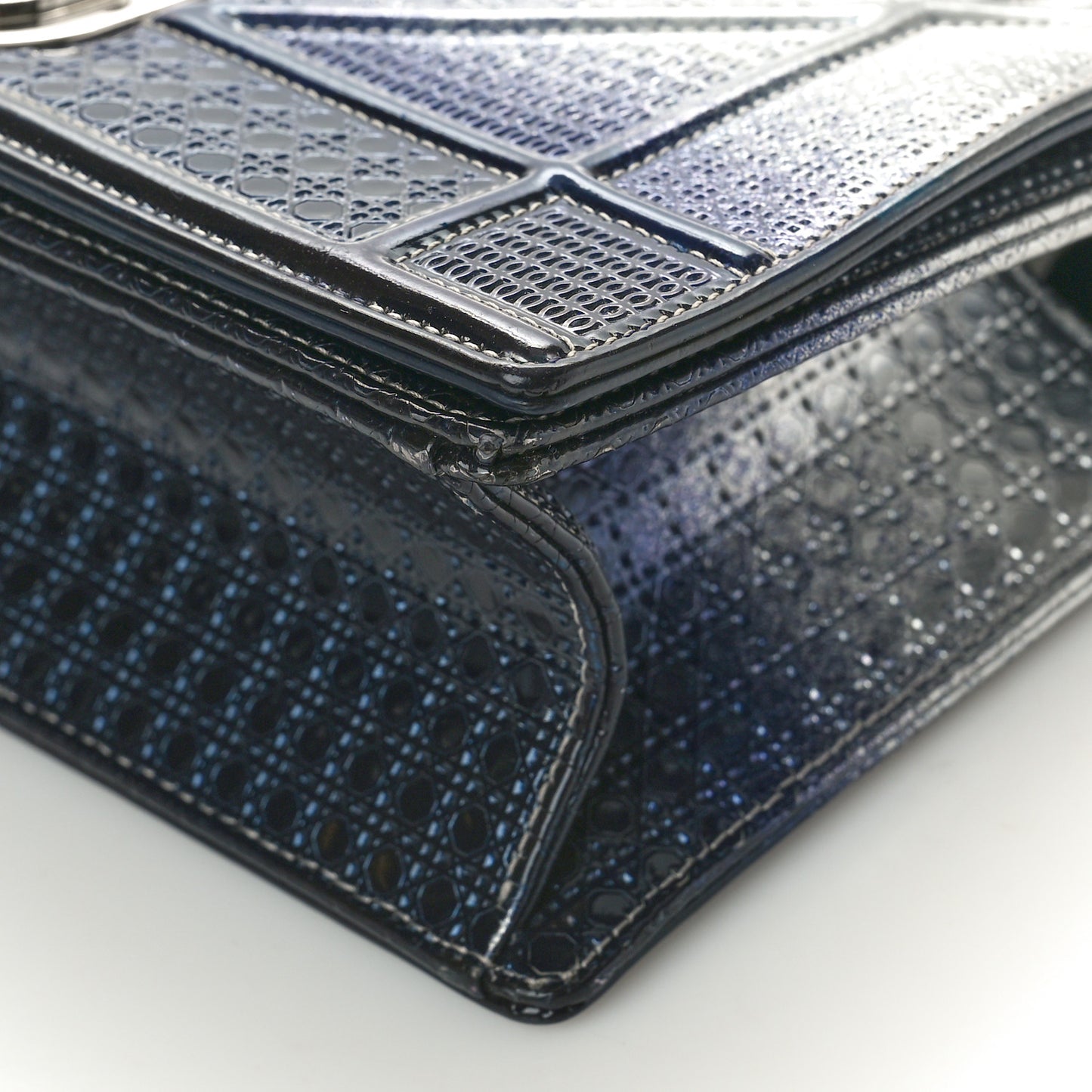 Metallic Patent Micro-Cannage Gradient Small Diorama Flap Bag Silver Blue