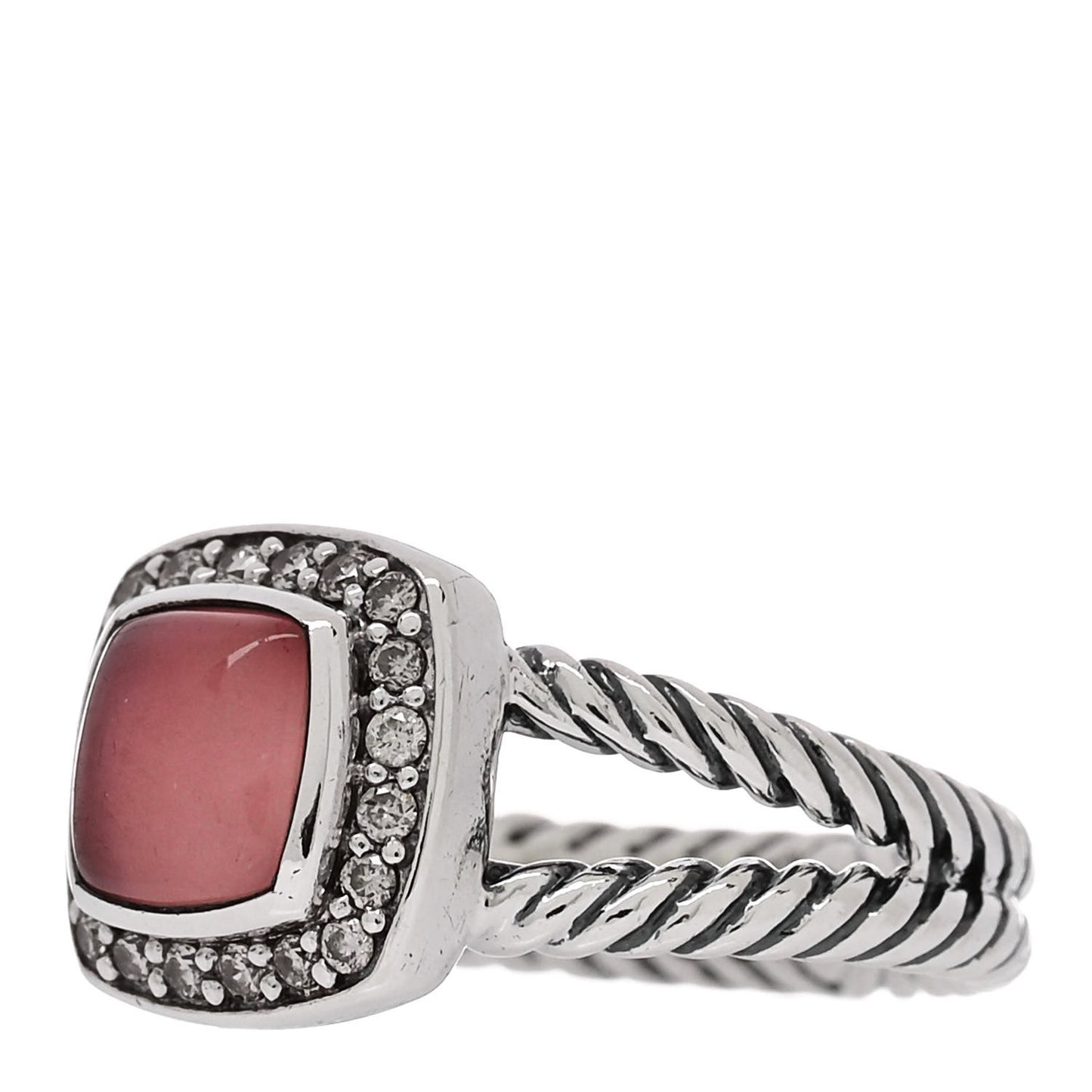 Sterling Silver Diamond Rose Quartz 7mm Petite Albion Ring 52 6