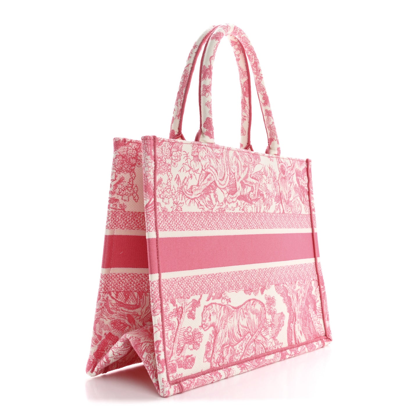 Canvas Embroidered Medium Dioriviera Toile De Jouy Book Tote Peony Pink