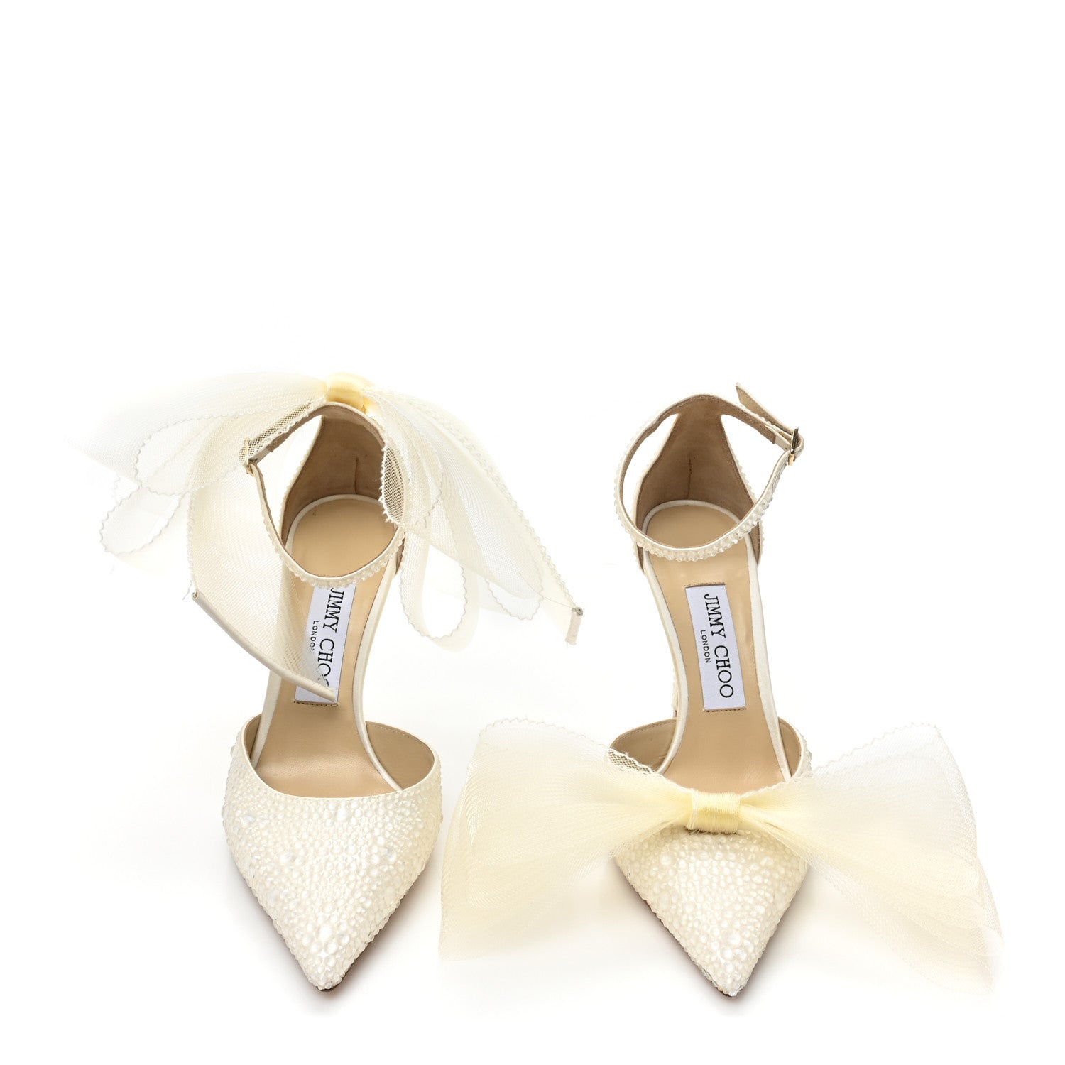 Jimmy Choo Satin Crystal Averly Bow 100 Pumps 37 Latte 2 of 11