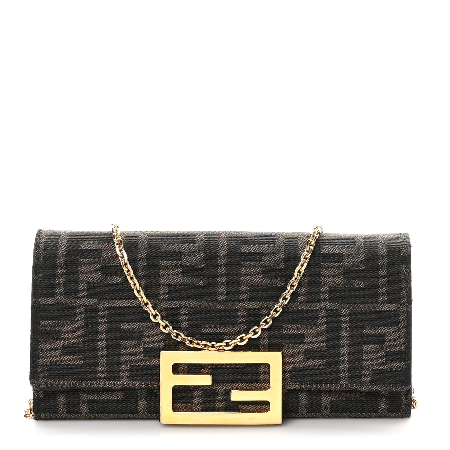 Fabric Jacquard FF 1974 Continental Wallet On Chain Tobacco Moro