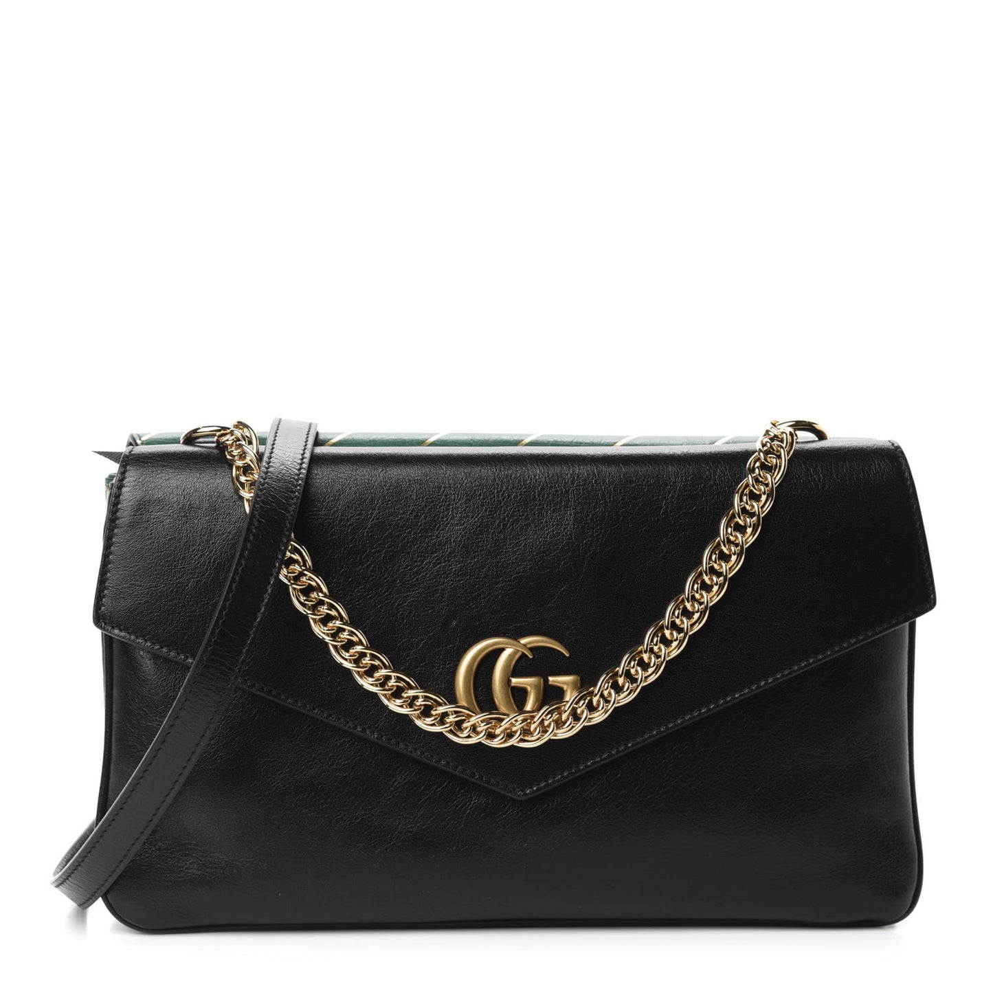 Calfskin Diagonal GG Medium Thiara Double Envelope Shoulder Bag Emerald Green Black
