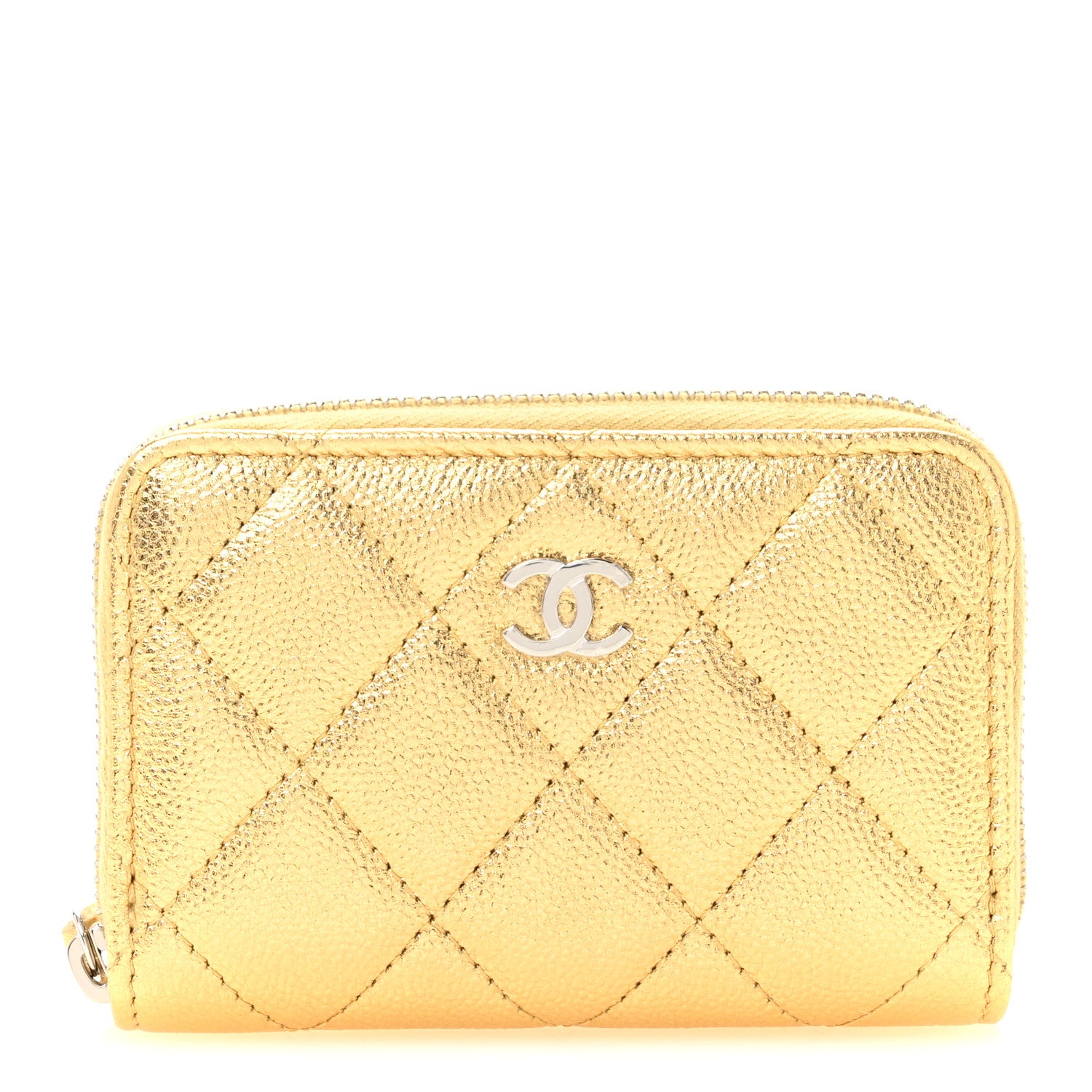 Chanel Metallic Caviar Quilted Zip Coin Purse Gold 1924364