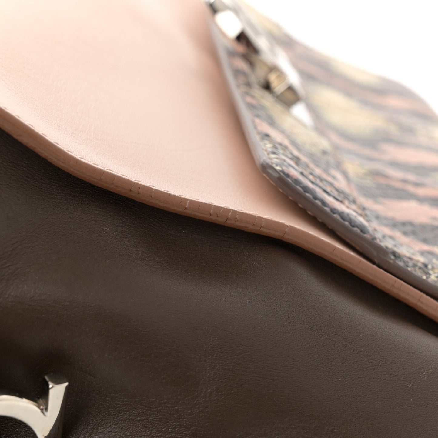 Calfskin Snakeskin Medium Sofia Satchel Beige Brown Multicolor