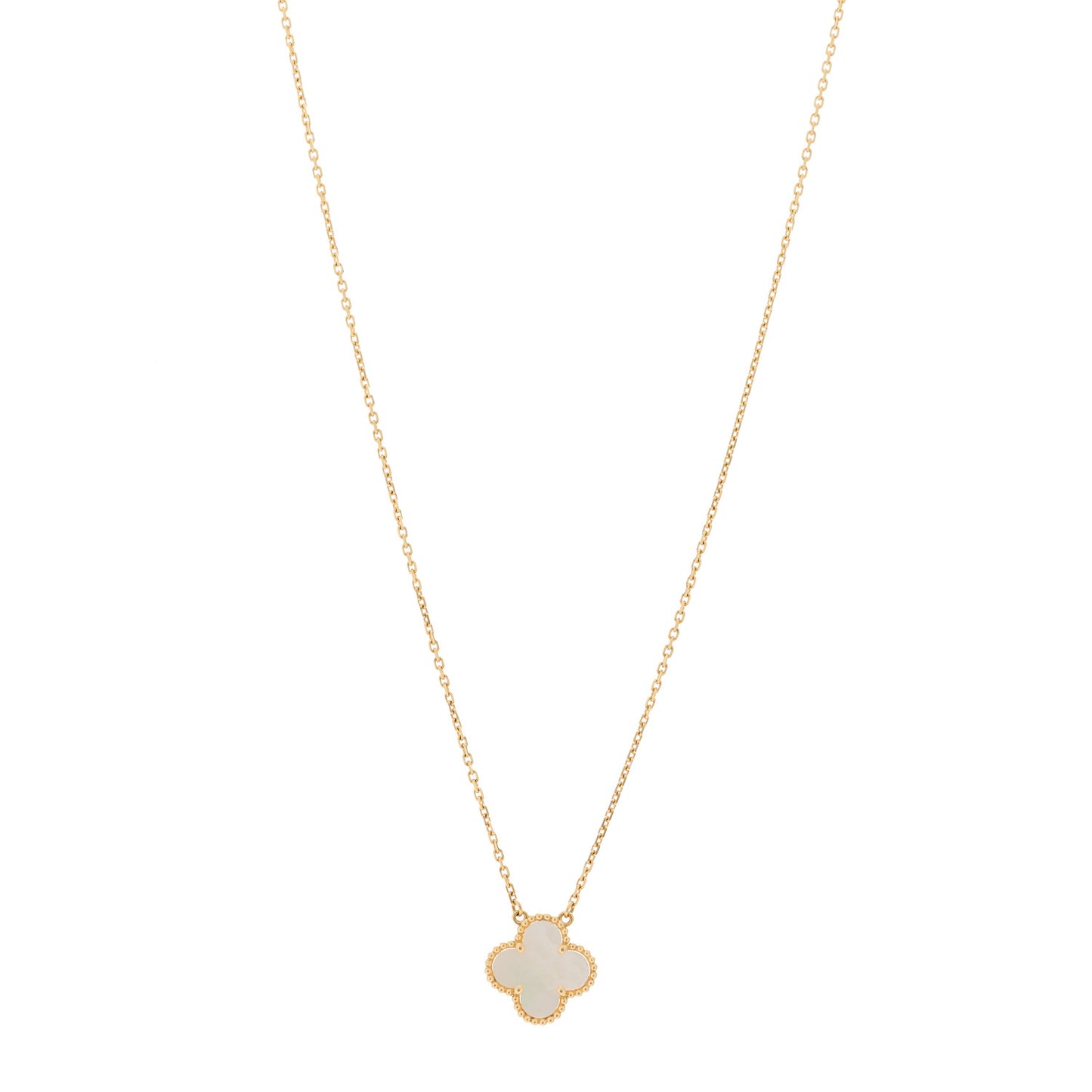 18K Yellow Gold Mother of Pearl Vintage Alhambra Pendant Necklace