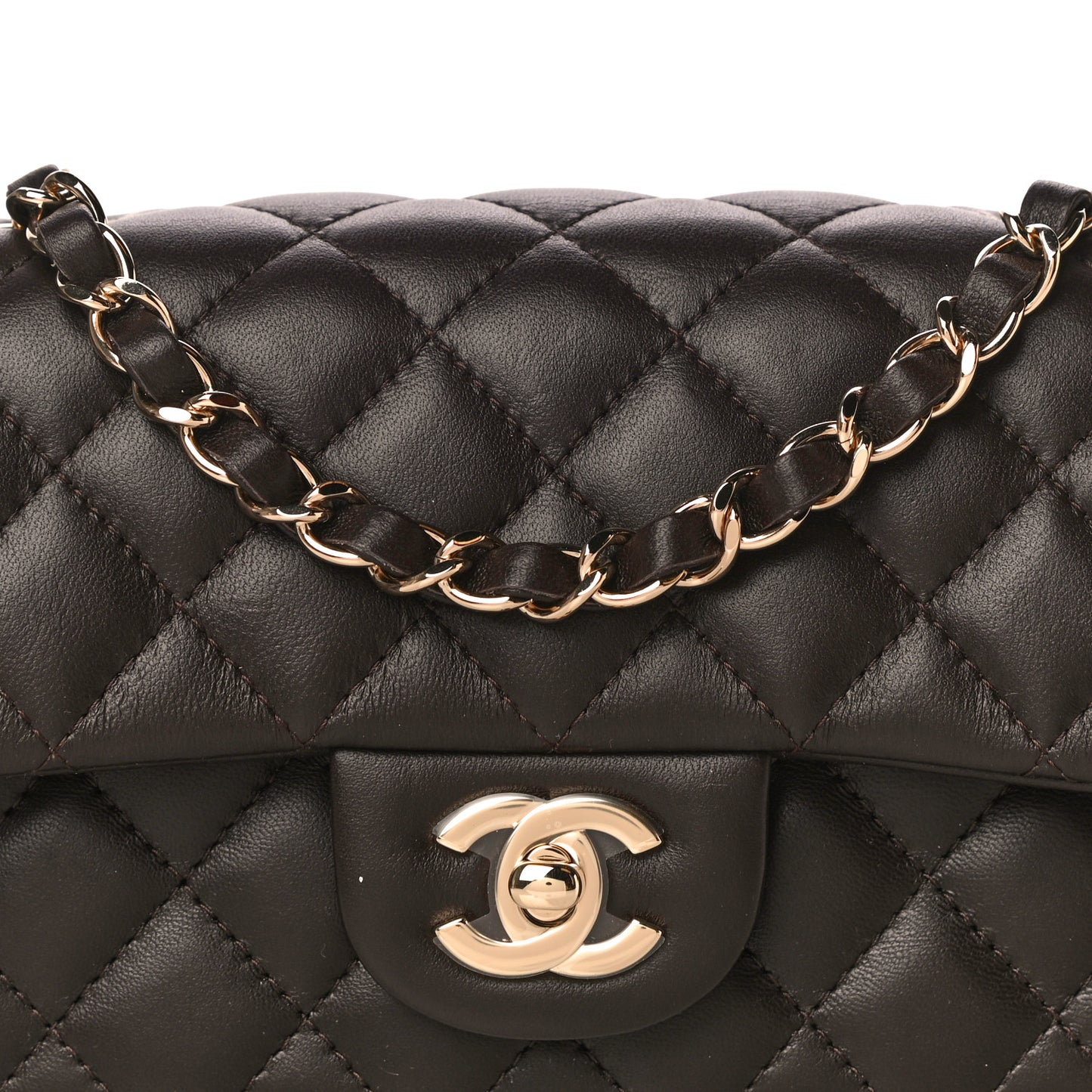 Lambskin Quilted Mini Rectangular Flap Dark Brown