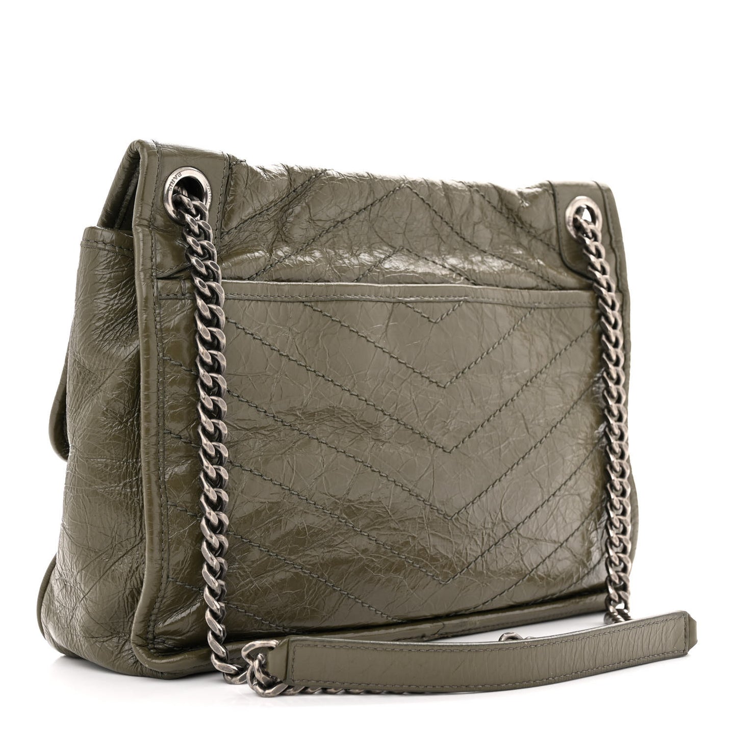 Crinkled Calfskin Matelasse Monogram Medium Niki Chain Satchel Dark Green