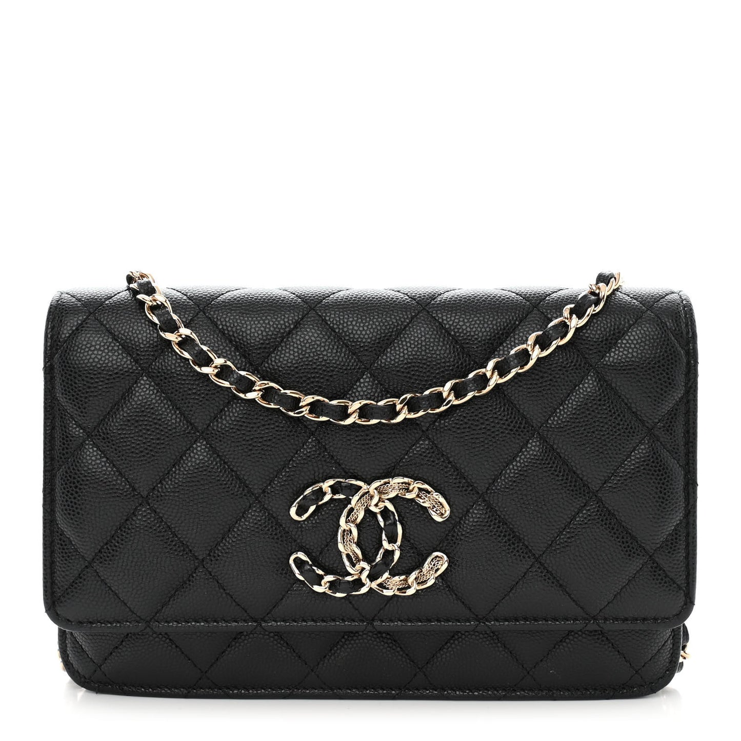 Caviar Quilted French New Wave Chain CC Wallet On Chain WOC Black