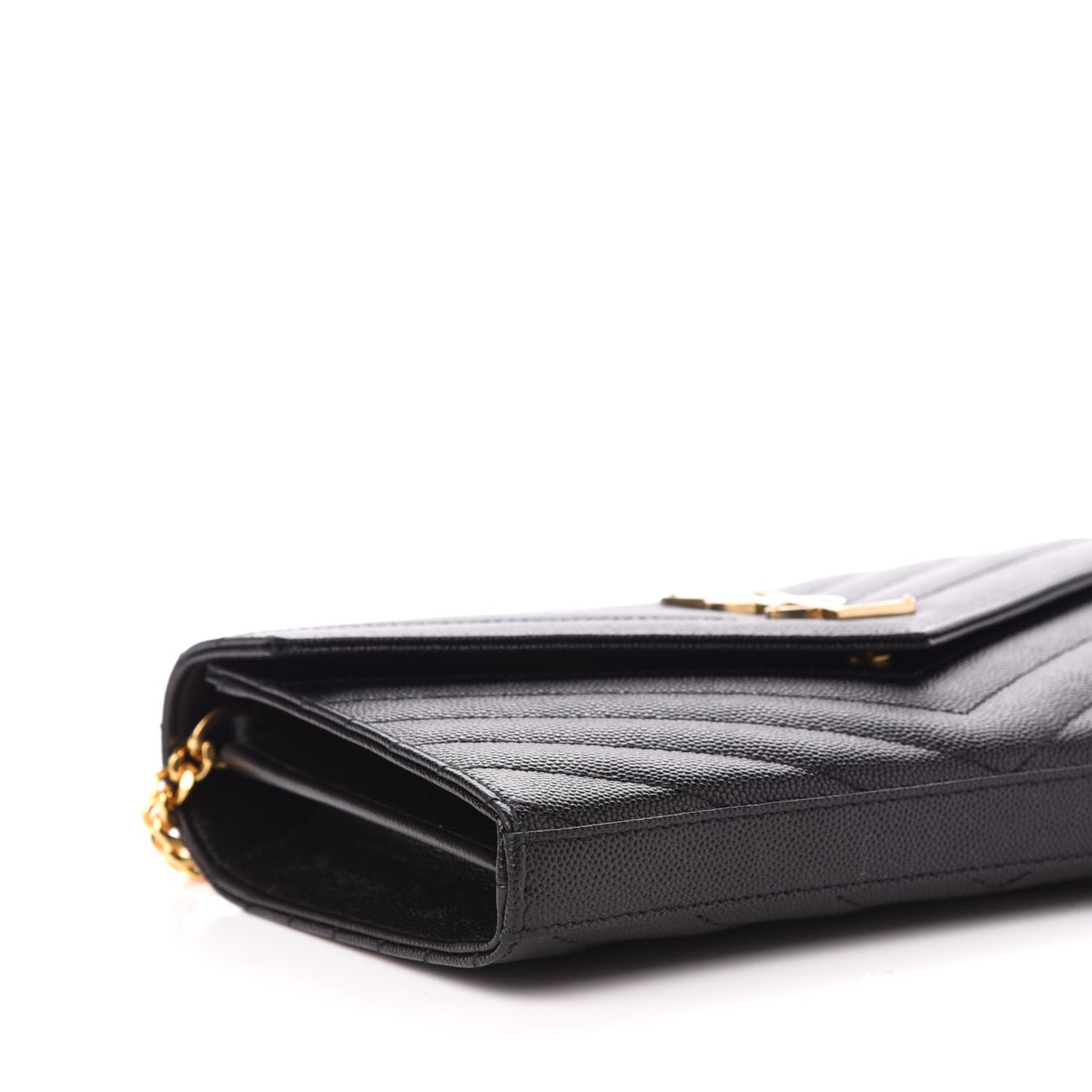 Grain De Poudre Matelasse Chevron Monogram Chain Wallet Black