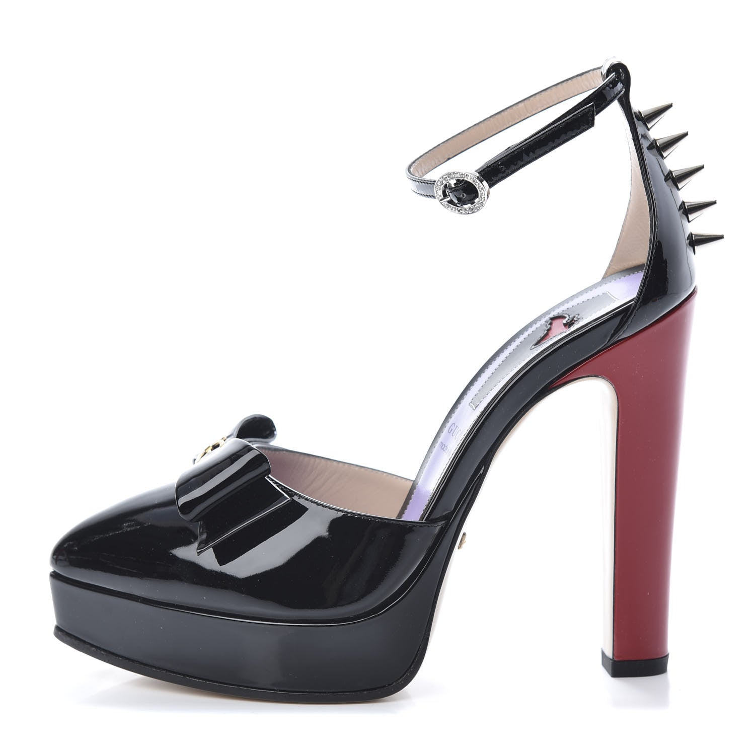 Gucci Patent Crystal GG Bow Sadie Spike Ankle Strap d'Orsay Platform High Heel Pumps 35.5 Black 1 of 9