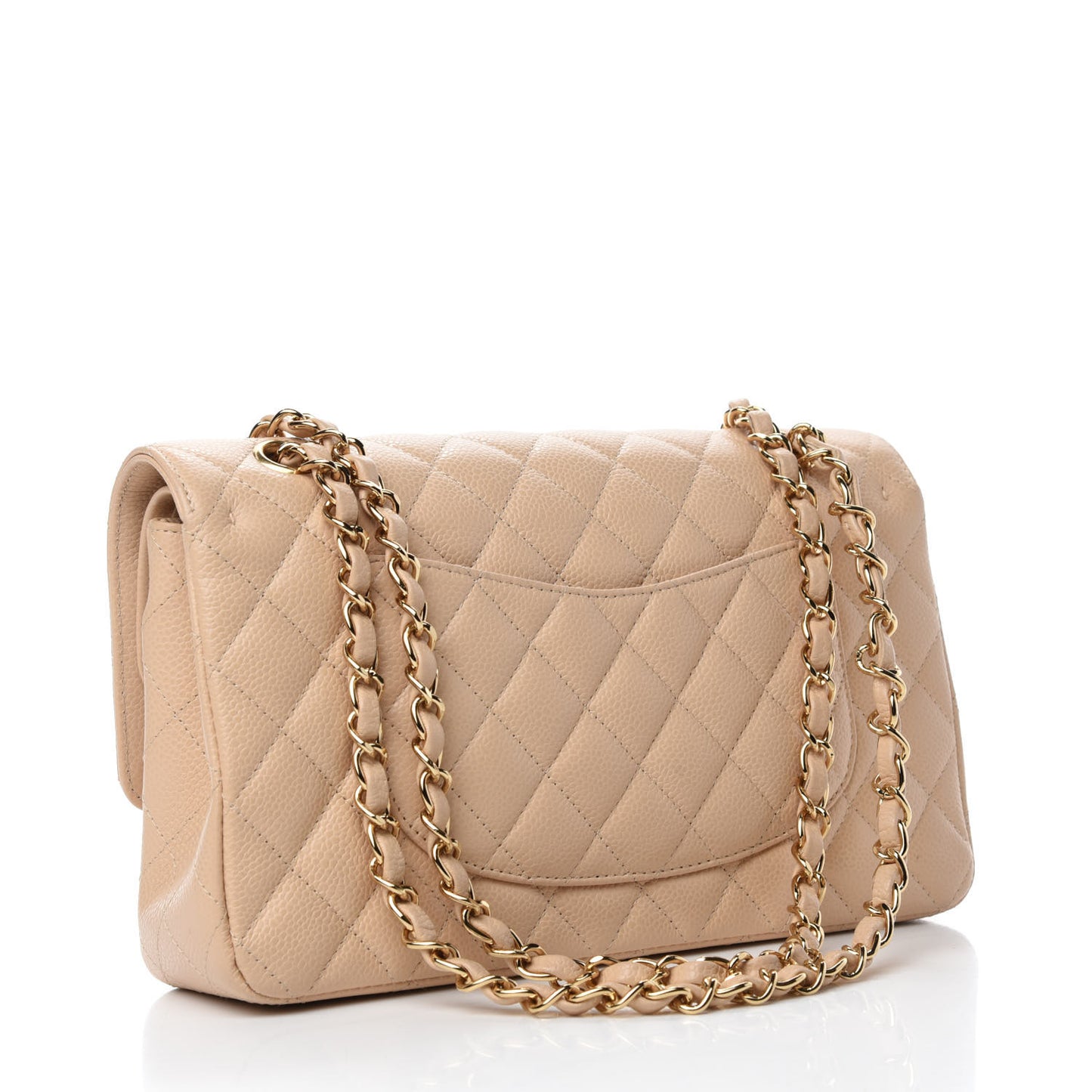 Caviar Quilted Medium Double Flap Beige Clair