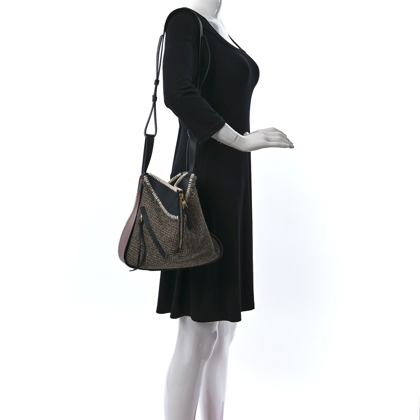 Calfskin Tweed Small Hammock Shoulder Bag Tan Black