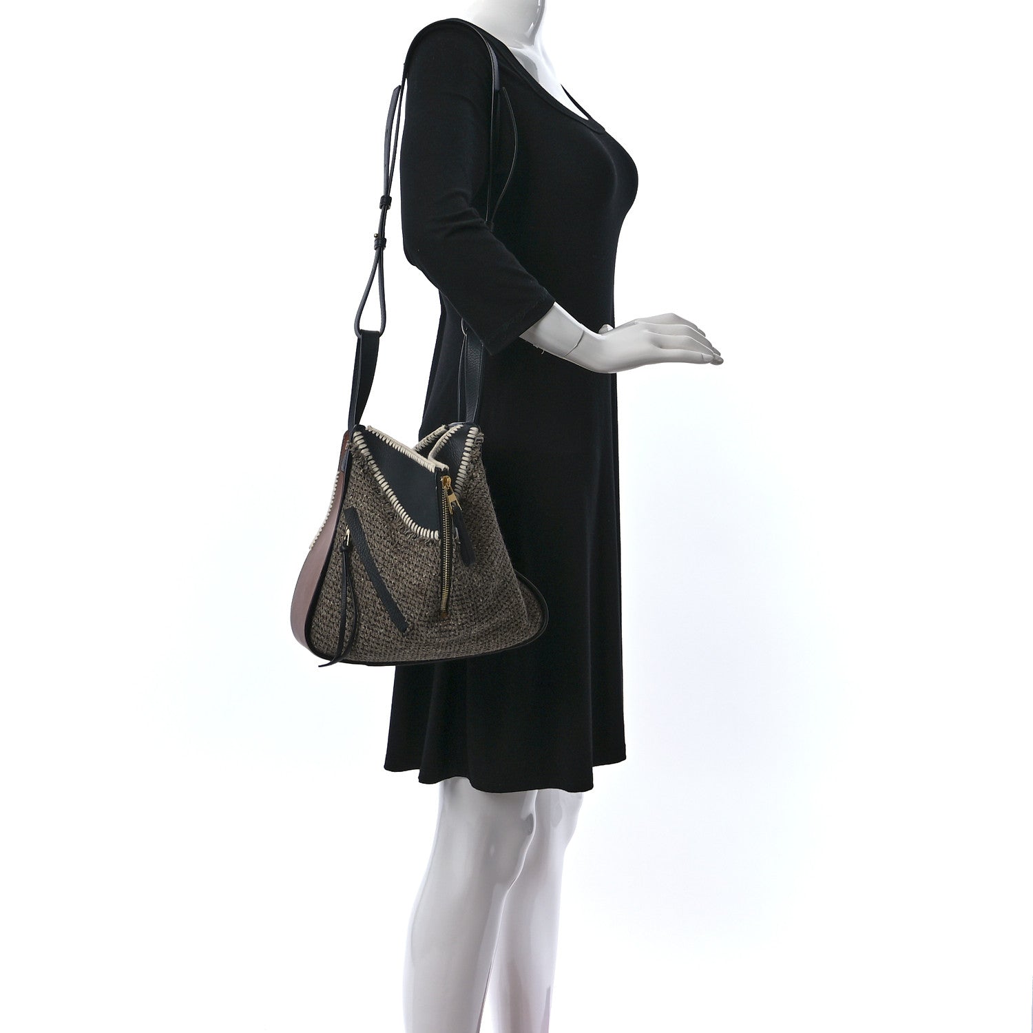 Loewe Calfskin Tweed Small Hammock Shoulder Bag Tan Black 2 of 14