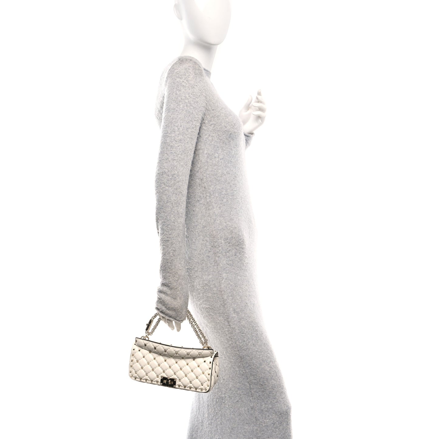 Calfskin Rockstud Spike Convertible Shoulder Bag Ivory