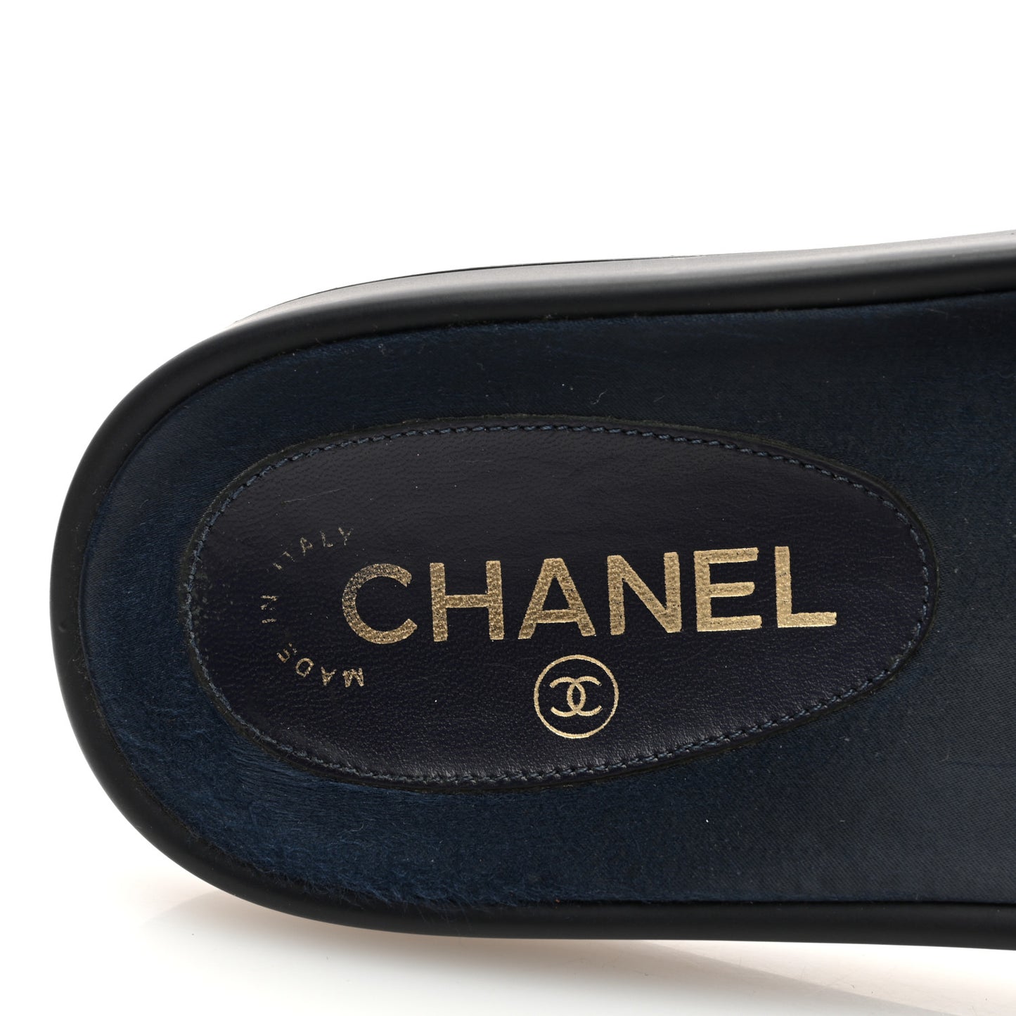 Satin Canvas Chain Slides Sandals Flats 39 Marine