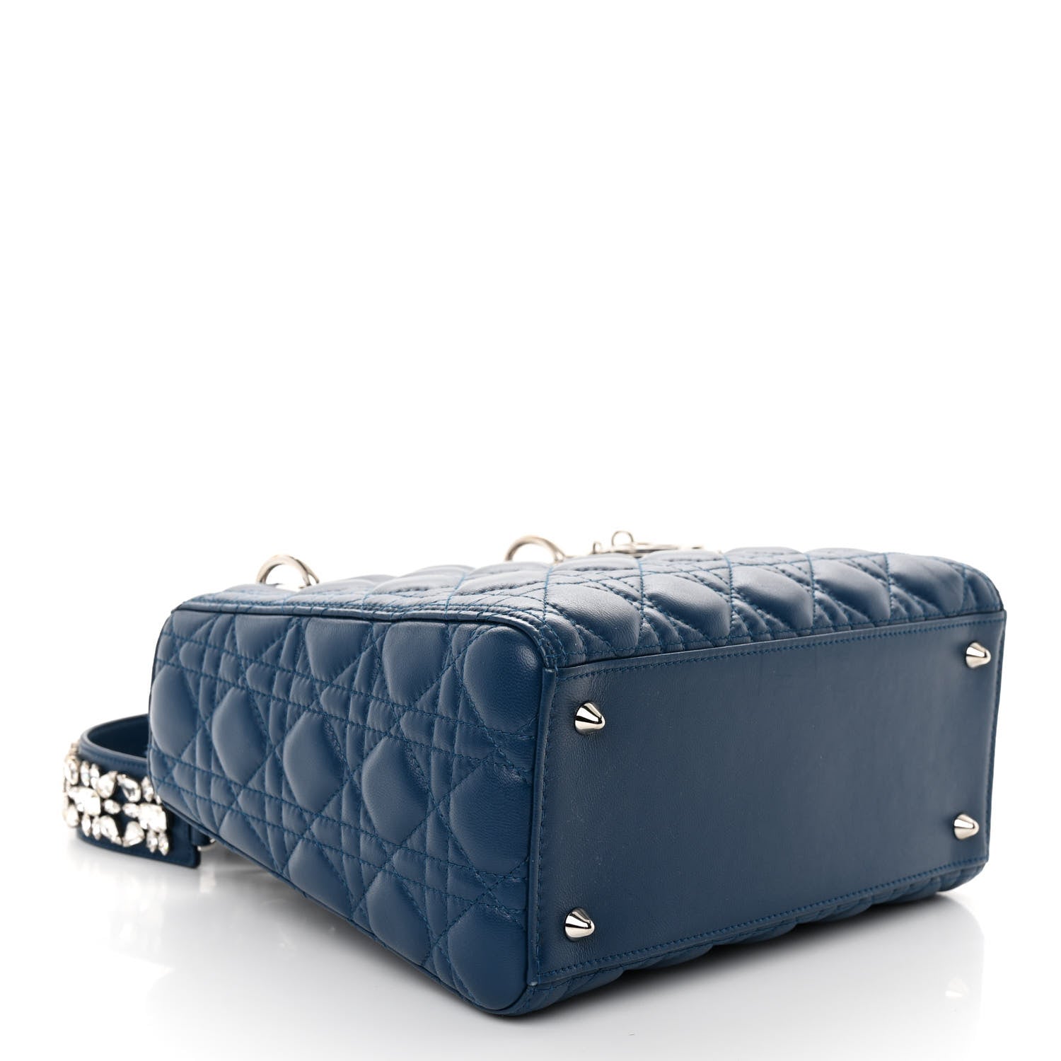 Christian Dior Lambskin Cannage Medium Lady Dior Crystal Strap Navy 4 of 9