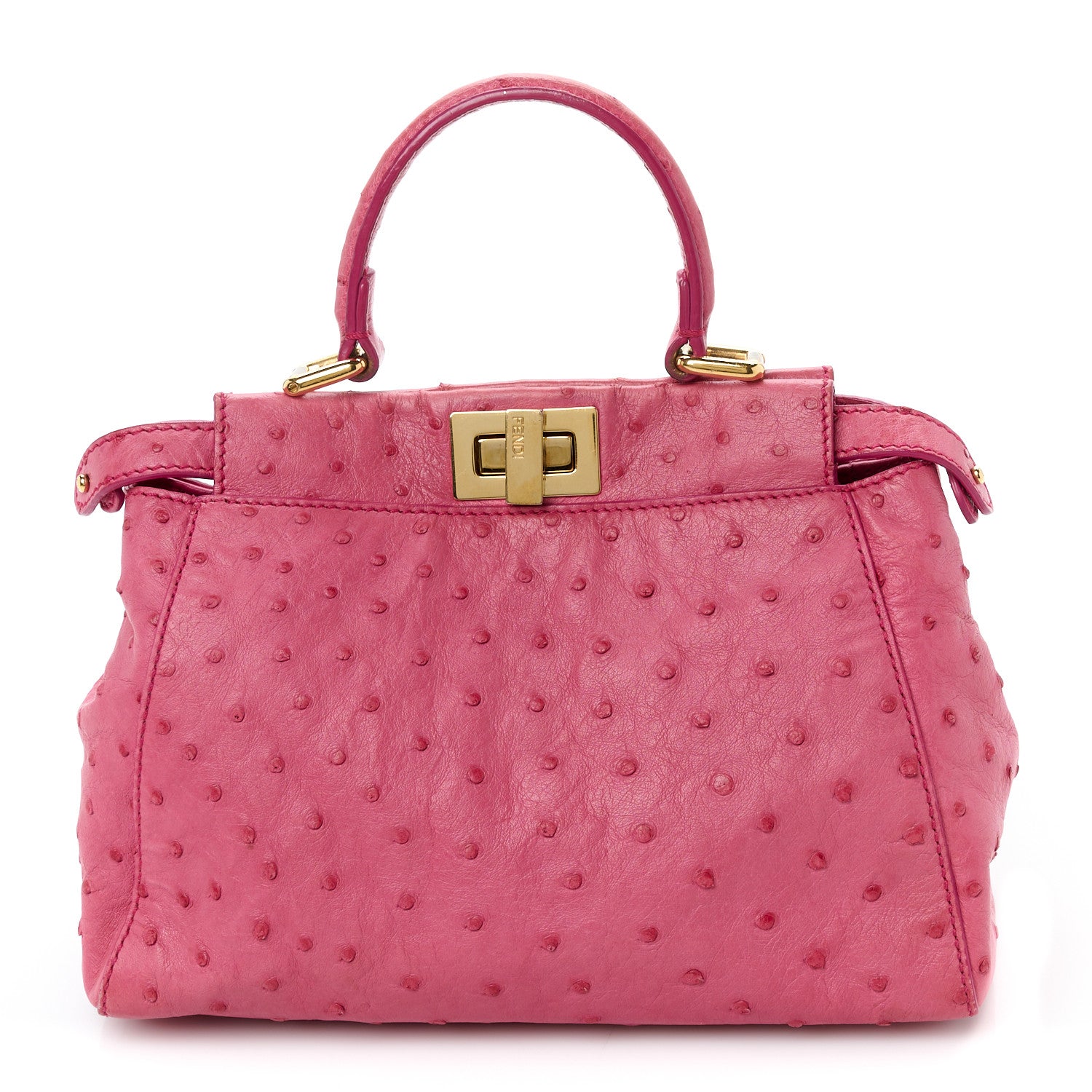 Fendi Ostrich Shiny Nappa Mini Peekaboo Iconic Satchel Fuchsia
