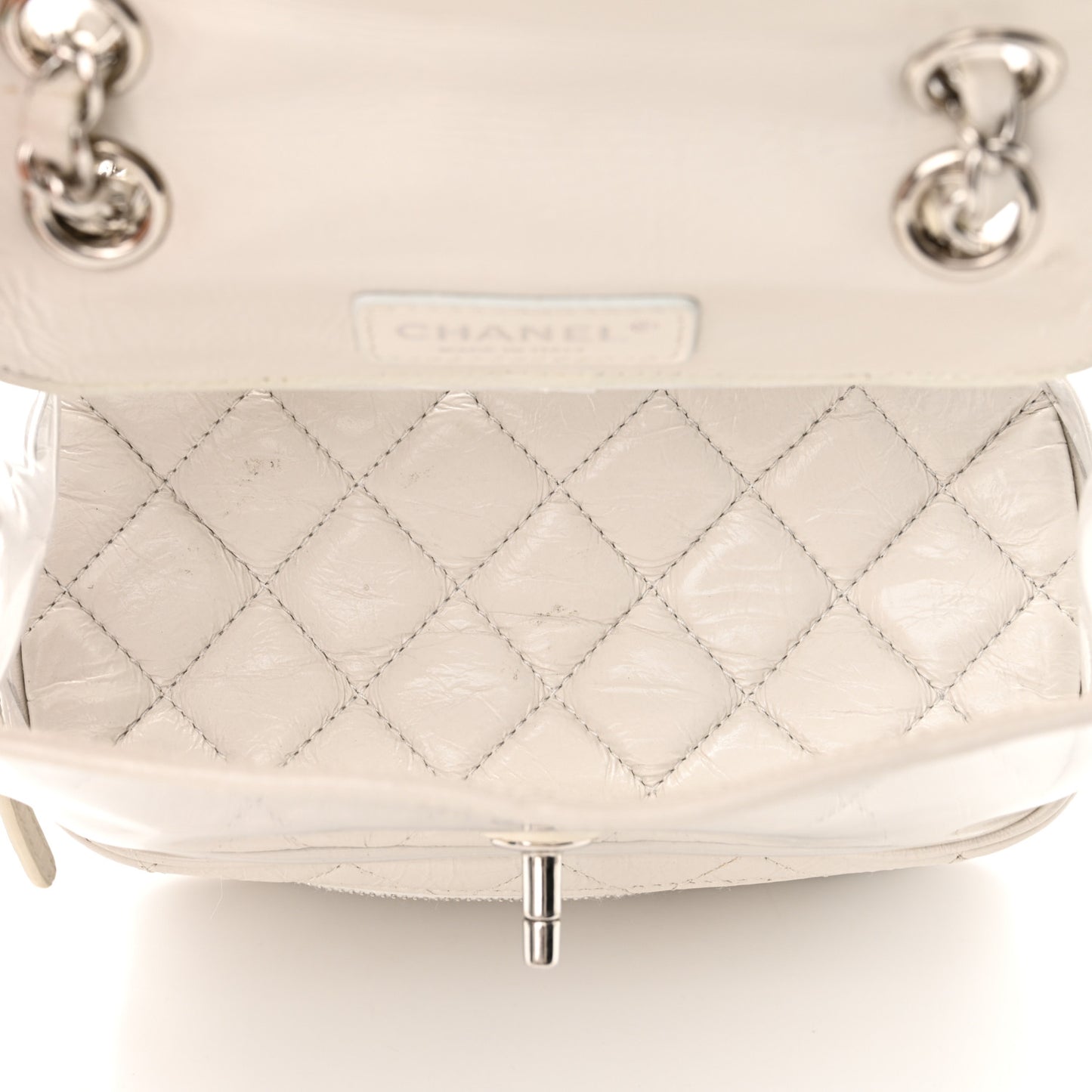 Crumpled Calfskin PVC Quilted Backpack White