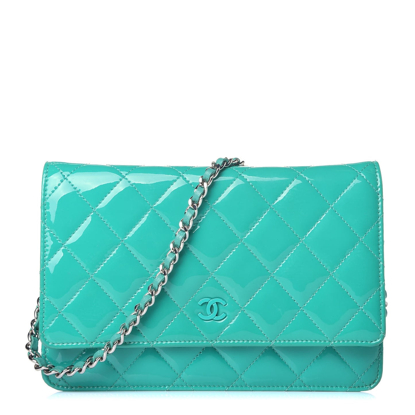 Patent Quilted Wallet On Chain WOC Blue
