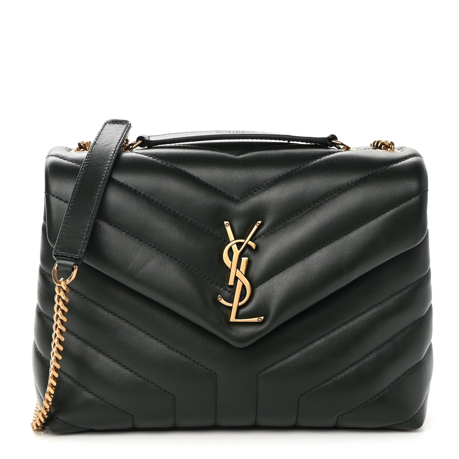 Saint Laurent Calfskin Y Quilted Monogram Small Loulou Chain Satchel Olive 1 of 10