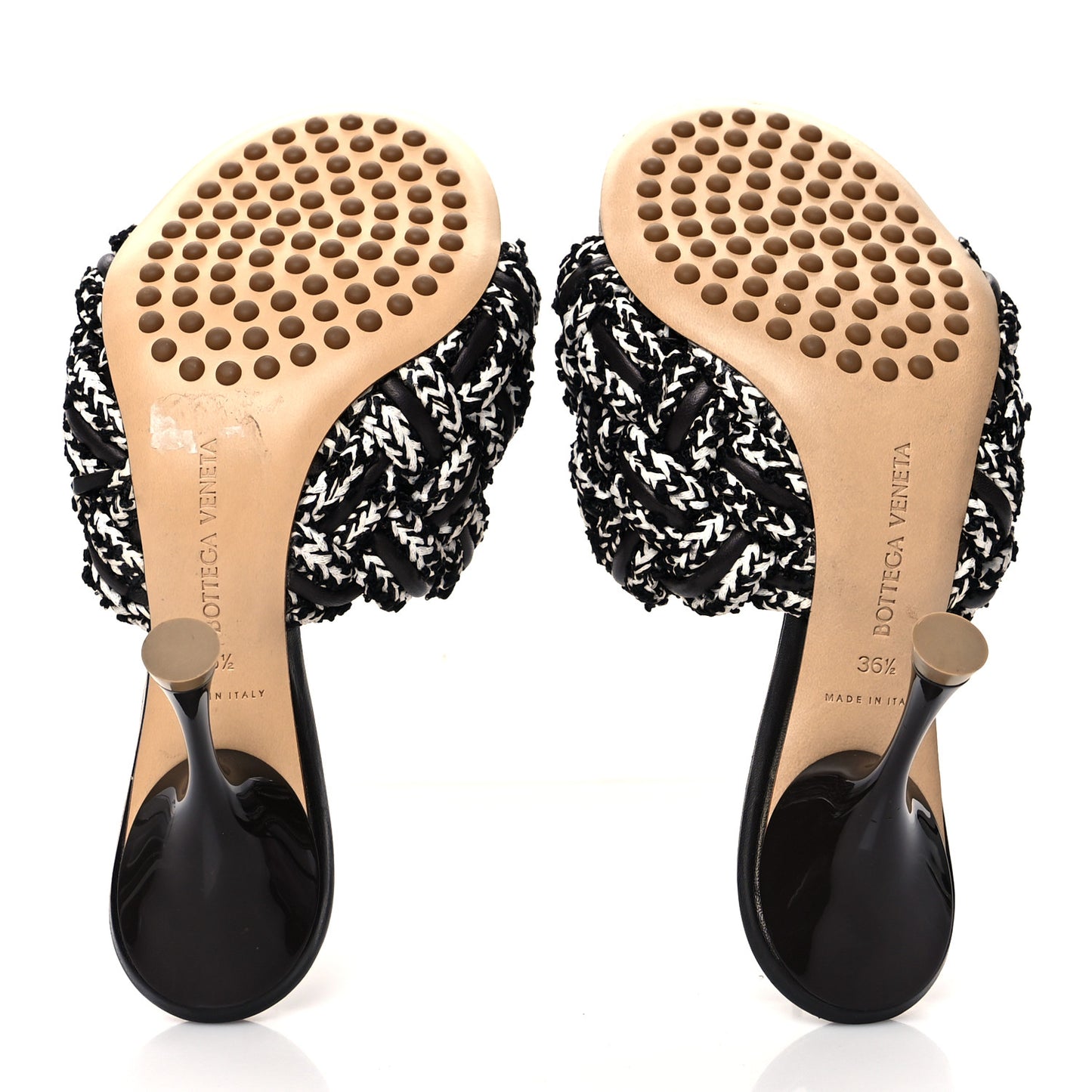 Lambskin Fabric Weave Intrecciato Dot Sandals 36.5 Black White