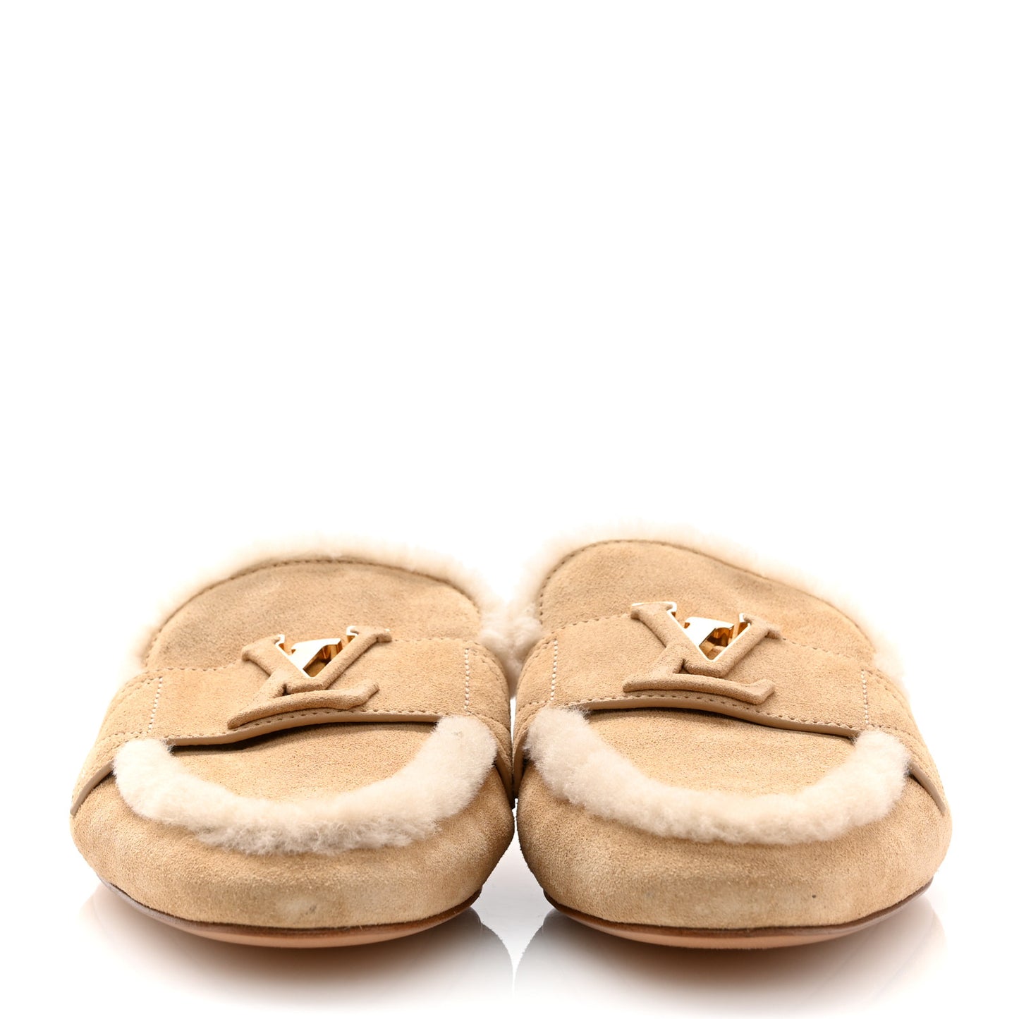 Shearling Suede LV Mare Open Back Loafer 39 Beige