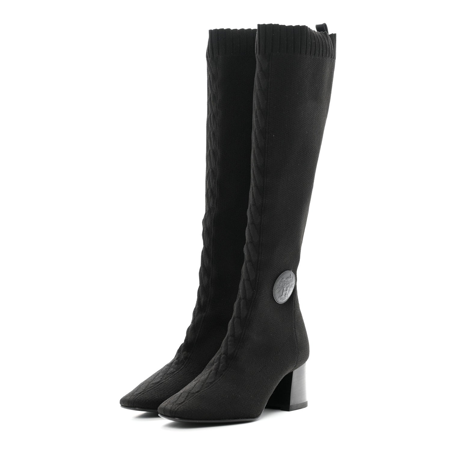 Hermes Knit Calfskin Fontaine 60 Boots 36 Black 3 of 7