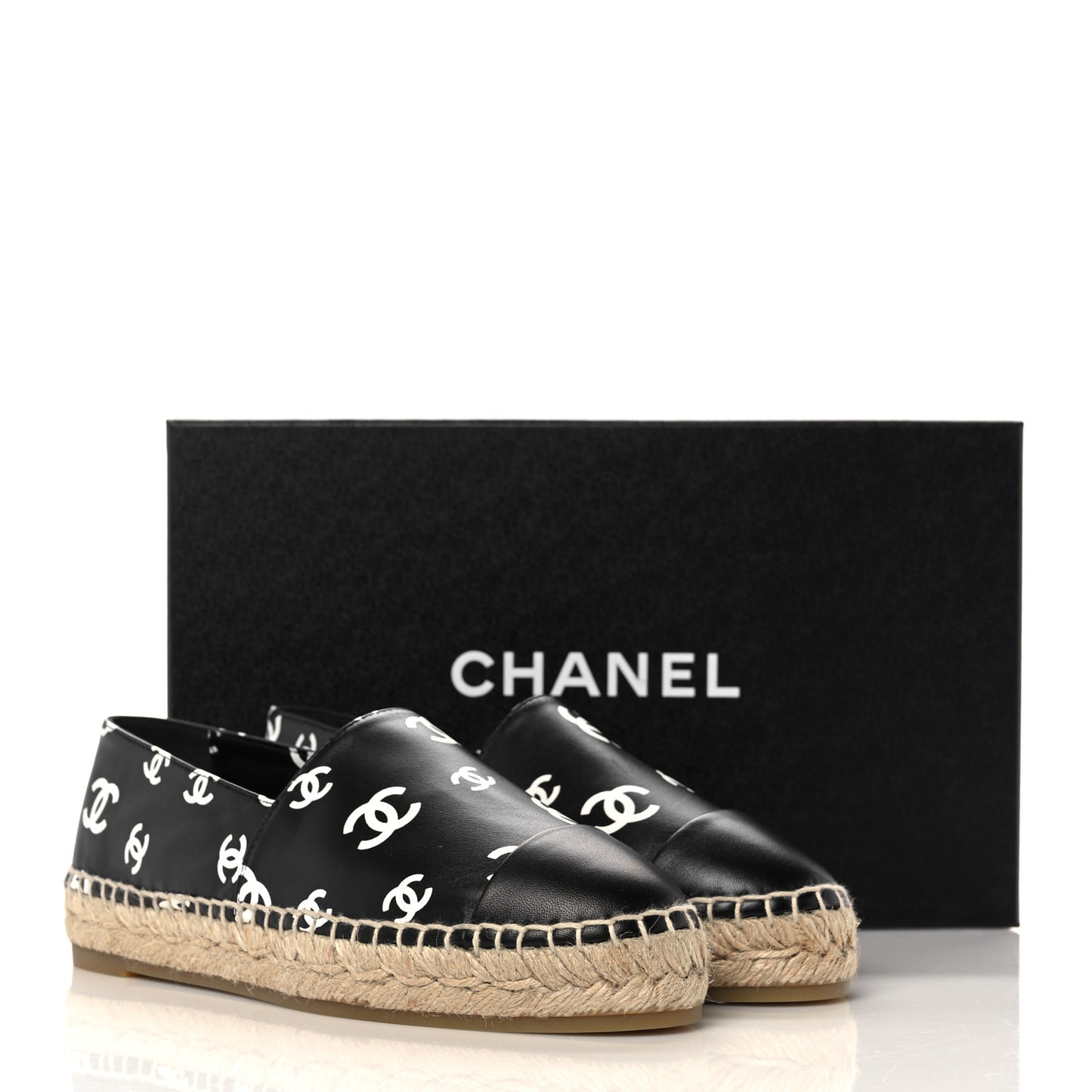 Printed Lambskin CC Espadrilles 37 Black White