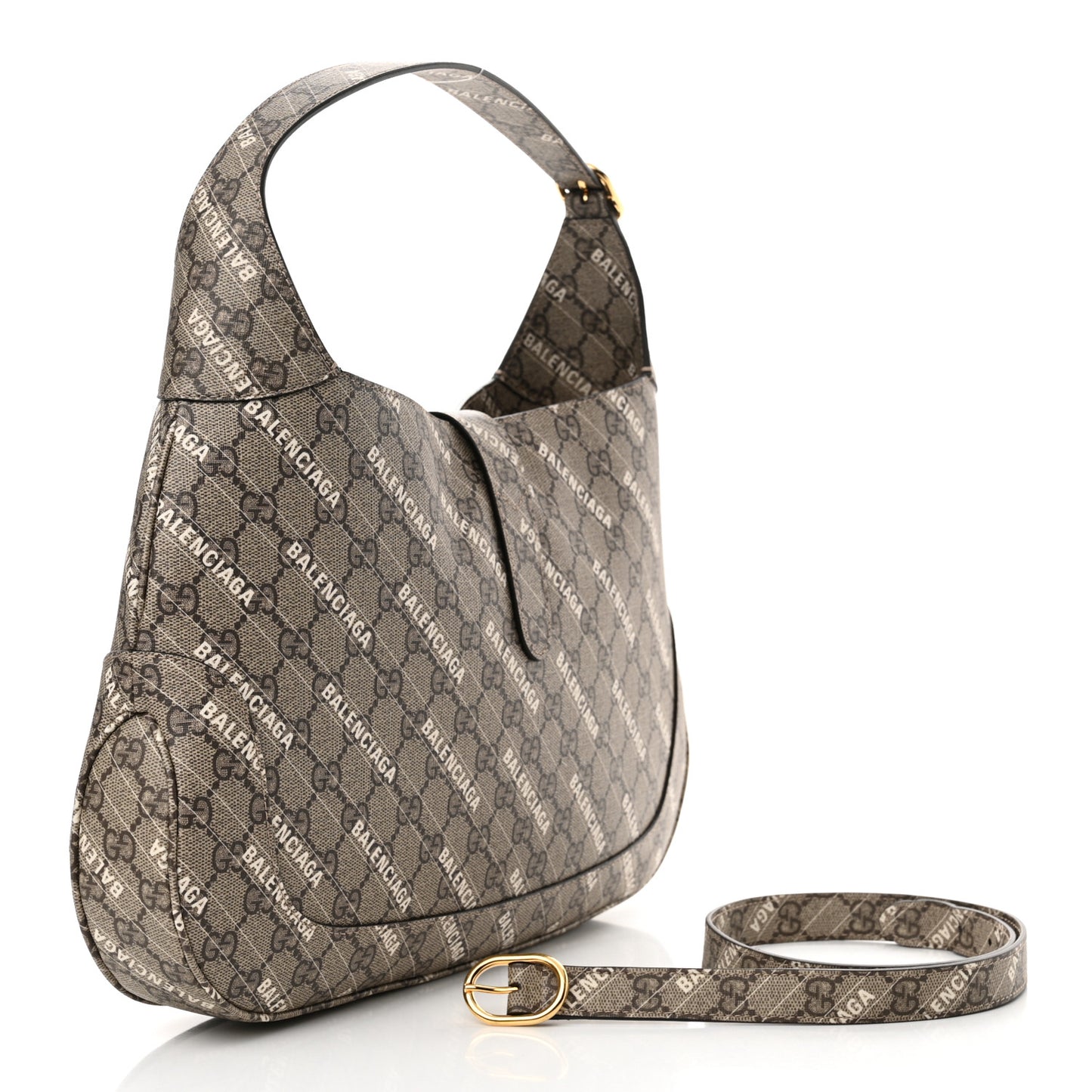 X BALENCIAGA GG Supreme Monogram Logo Print Medium Jackie 1961 Hobo Beige Ebony