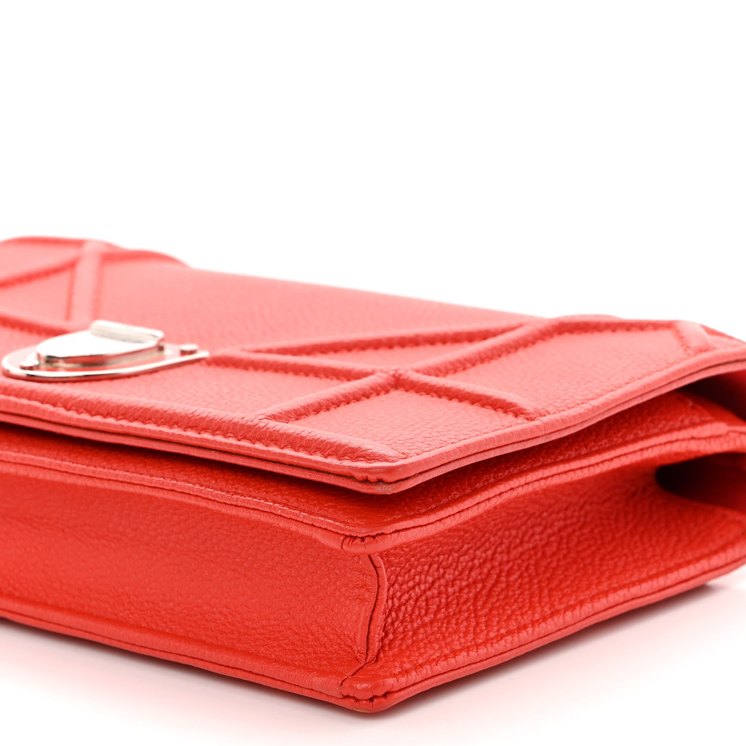Christian Dior Grained Calfskin Diorama Wallet on Chain Pouch Rouge Vif 9 of 12