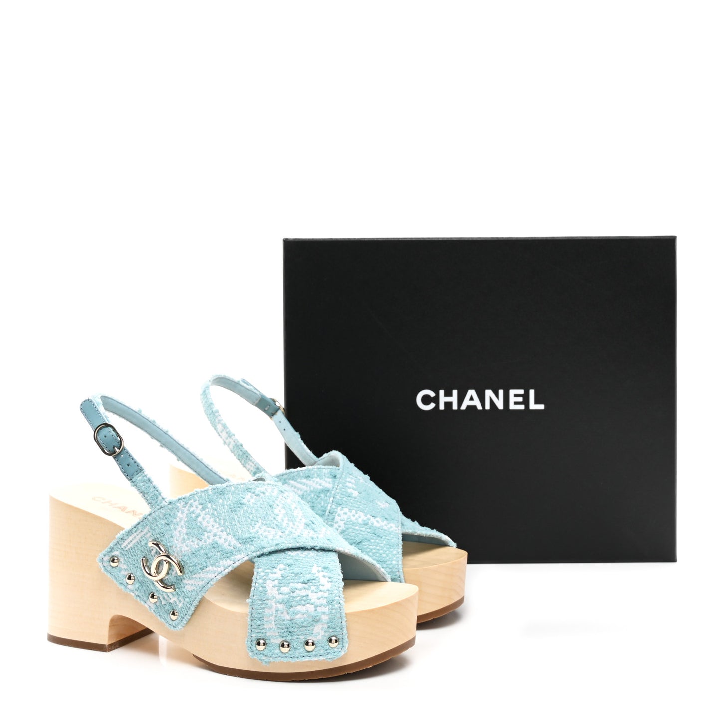 Jacquard Studded Slingback Clog Sandals 39 Turquoise White