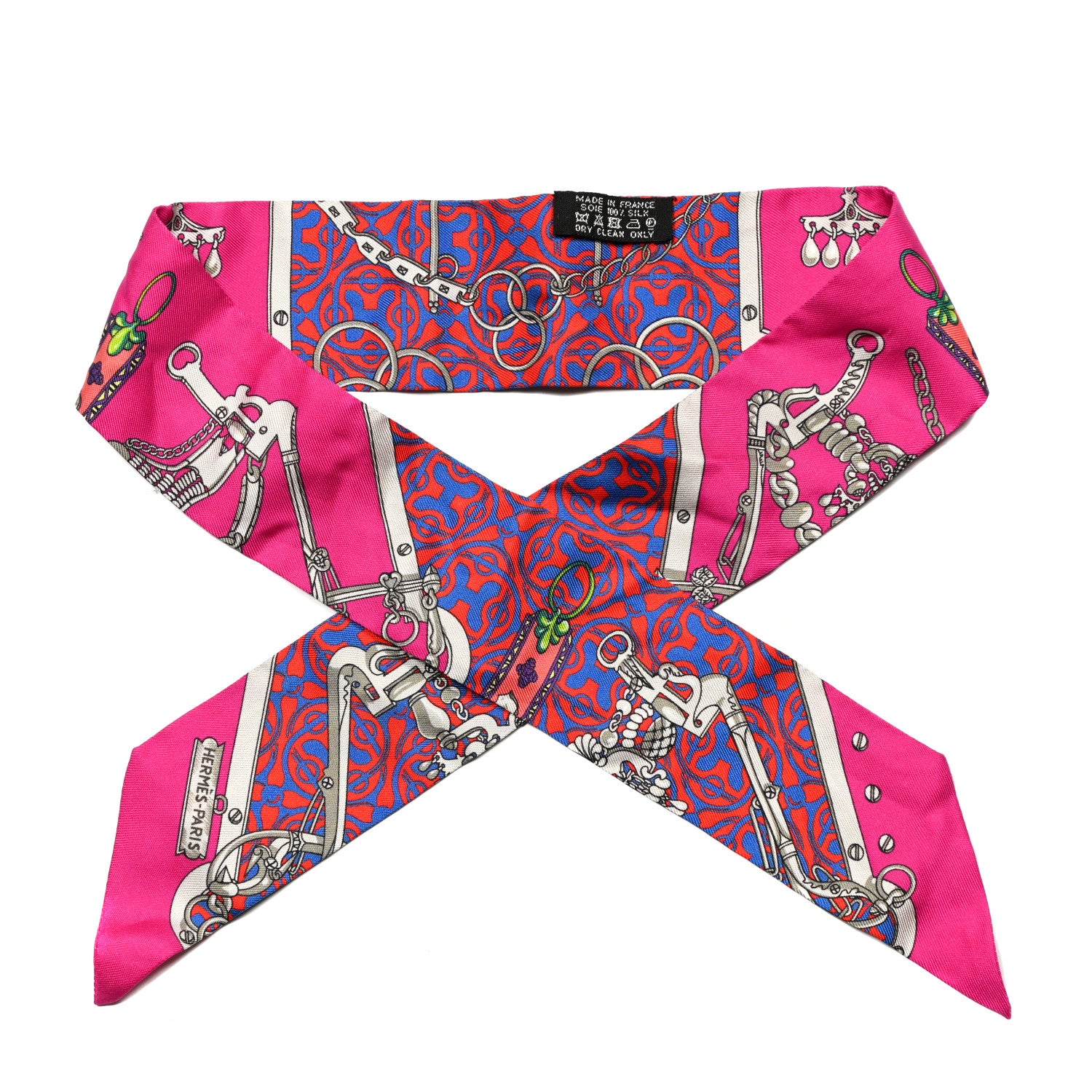 Hermes Silk Mors Et Gourmettes Remix Twilly Fuchsia Bleu Corail 1 of 4