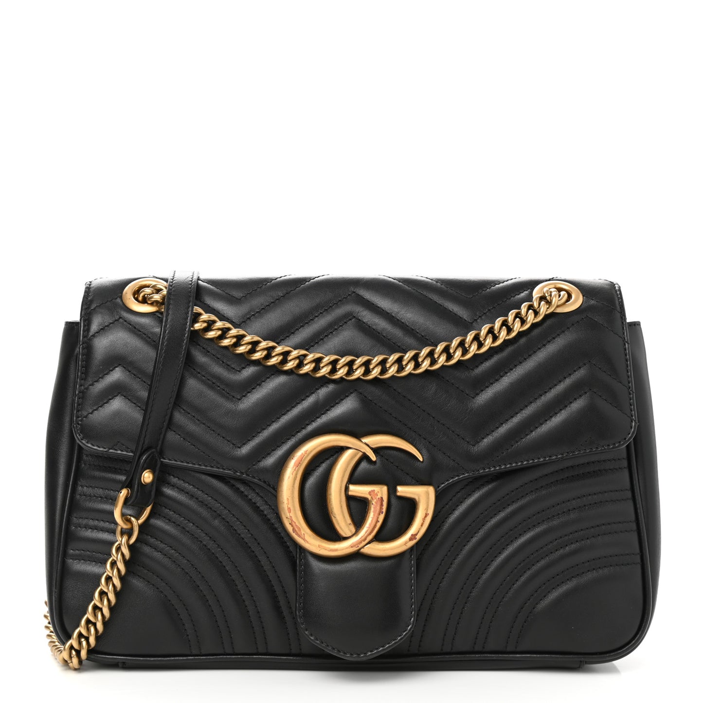 Calfskin Matelasse Medium GG Marmont Shoulder Bag Black