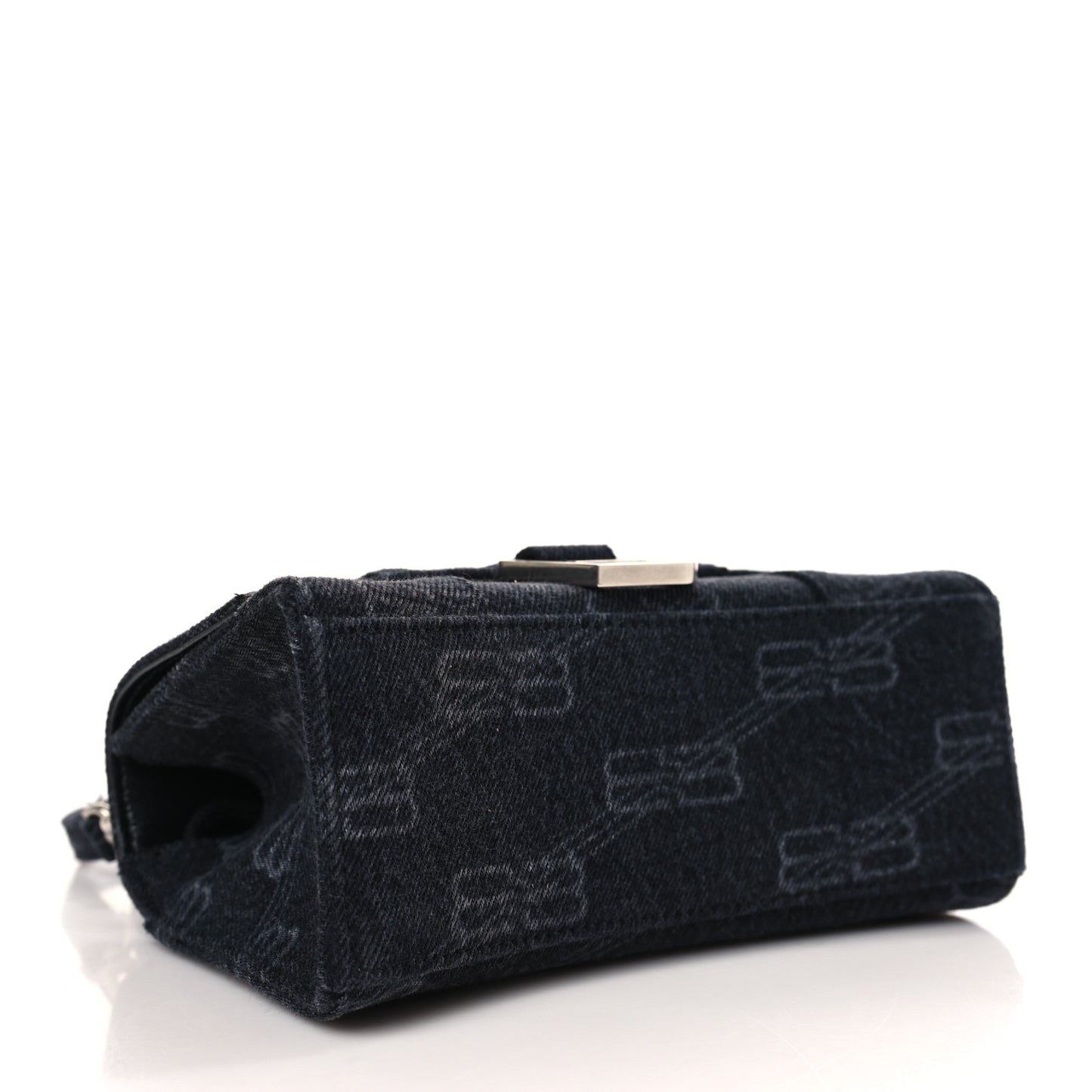 Washed Denim BB Monogram Hourglass Top Handle Bag XS Black