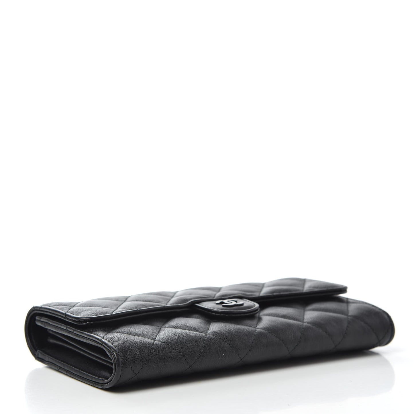 Crumpled Calfskin Quilted Large Flap Wallet So Black