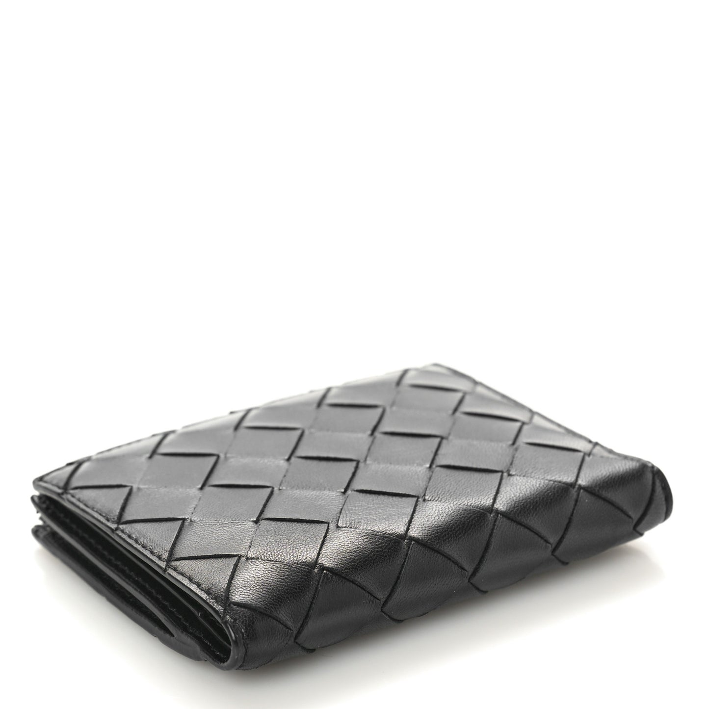 Nappa Intrecciato Small Bi-Fold Zip Wallet Black