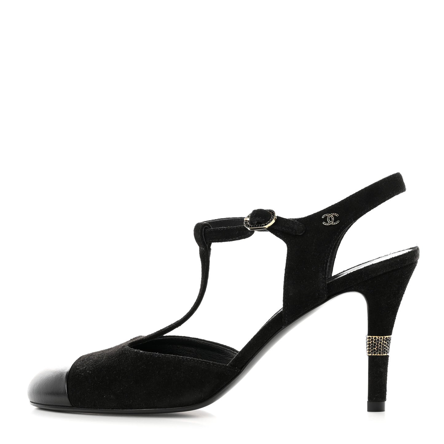 Suede Lambskin Cap Toe Crystal Slingback Pumps 40 Black