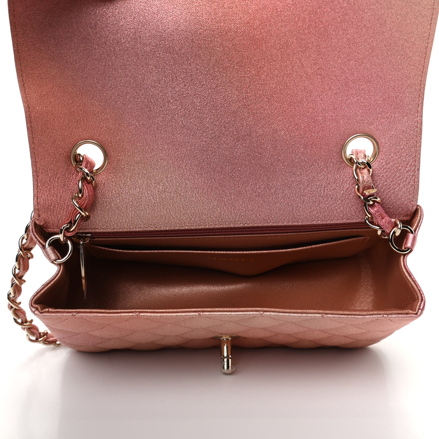 Metallic Lambskin Quilted Ombre Mini Rectangular Flap Pink