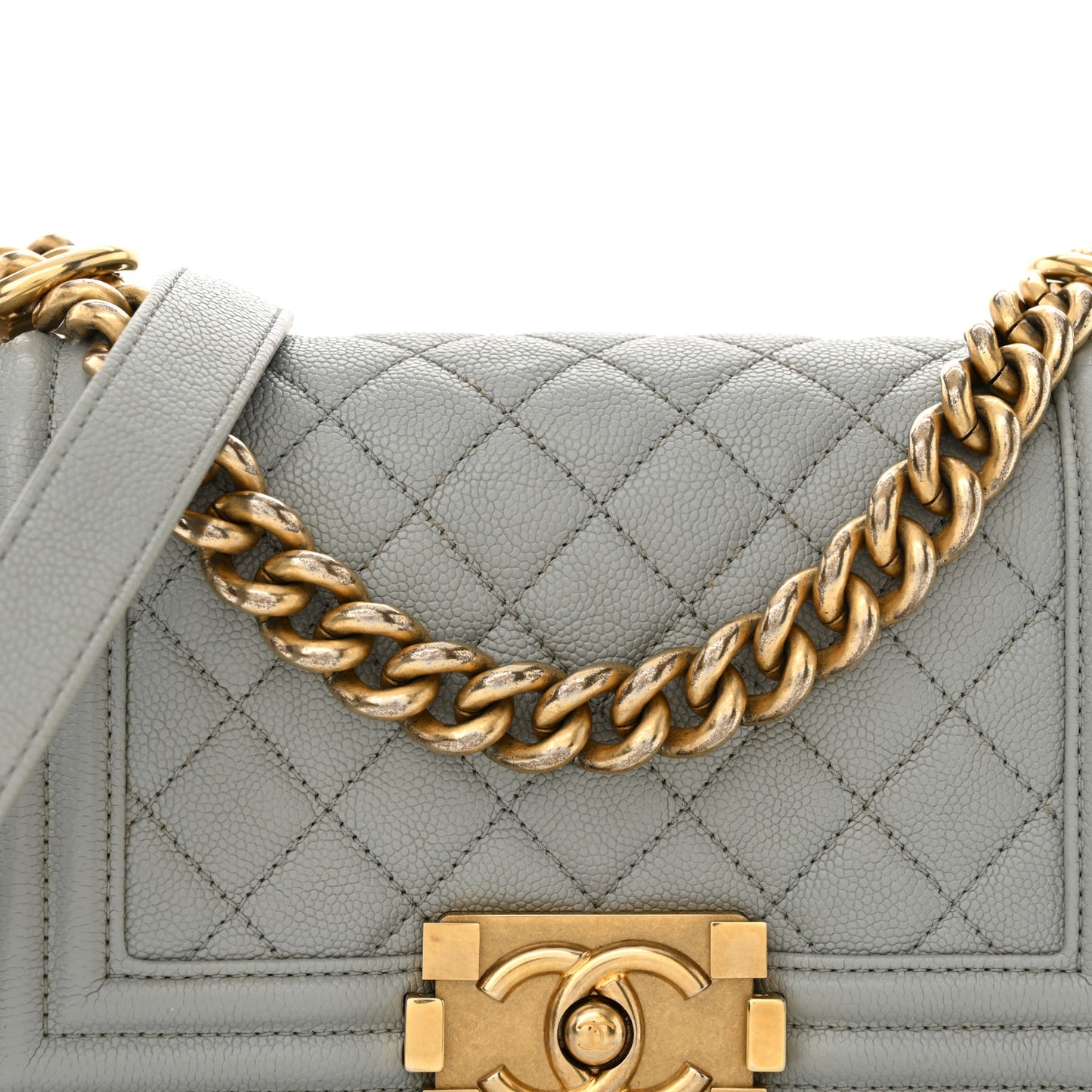 Caviar Quilted Small Boy Flap Light Grey