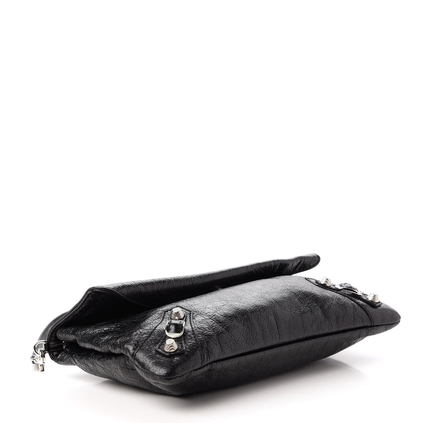 Agneau Giant 12 Silver Hardware Envelope Strap Clutch Black