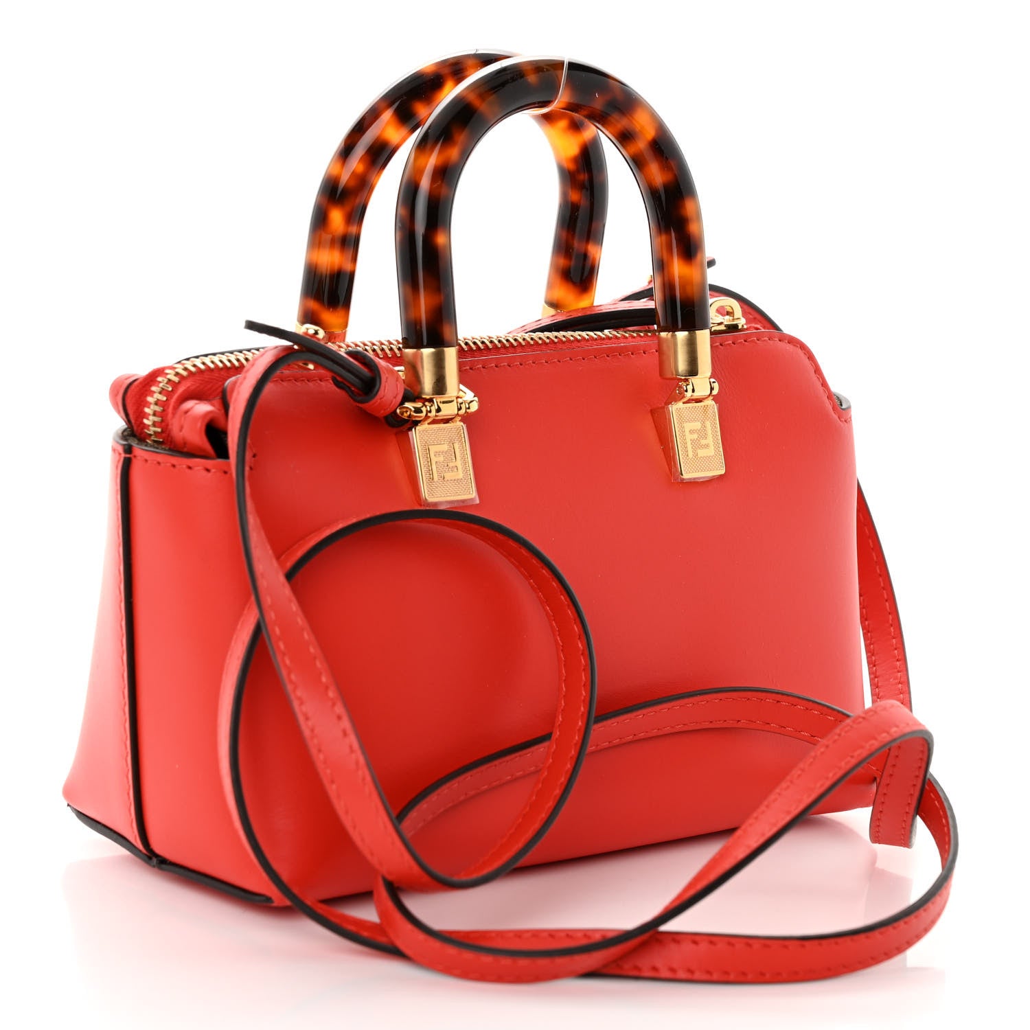 Fendi Vitello King Plexiglass Logo Embossed Mini By The Way Top Handle Boston Bag Papavero 3 of 10