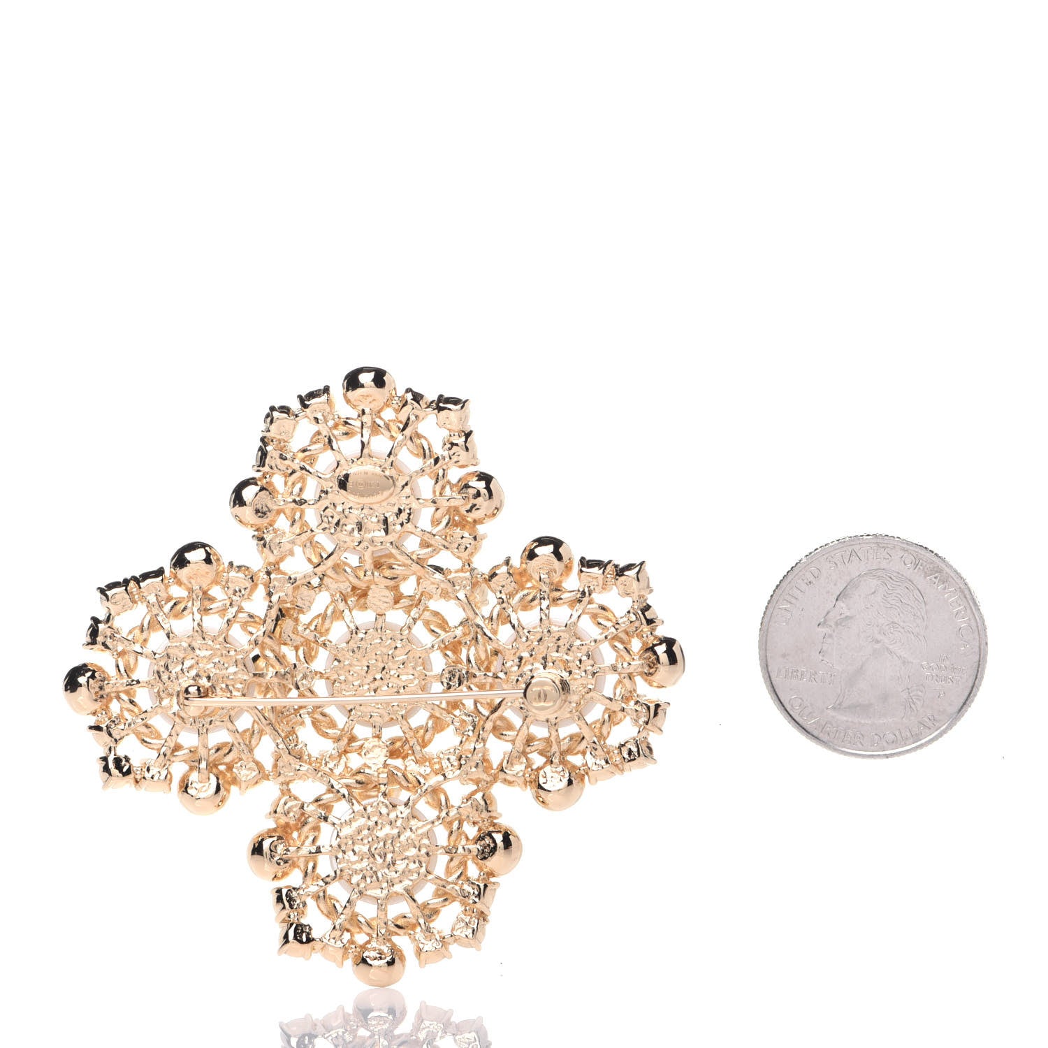 Chanel Pearl Crystal CC-Casino Brooch Gold 2 of 7