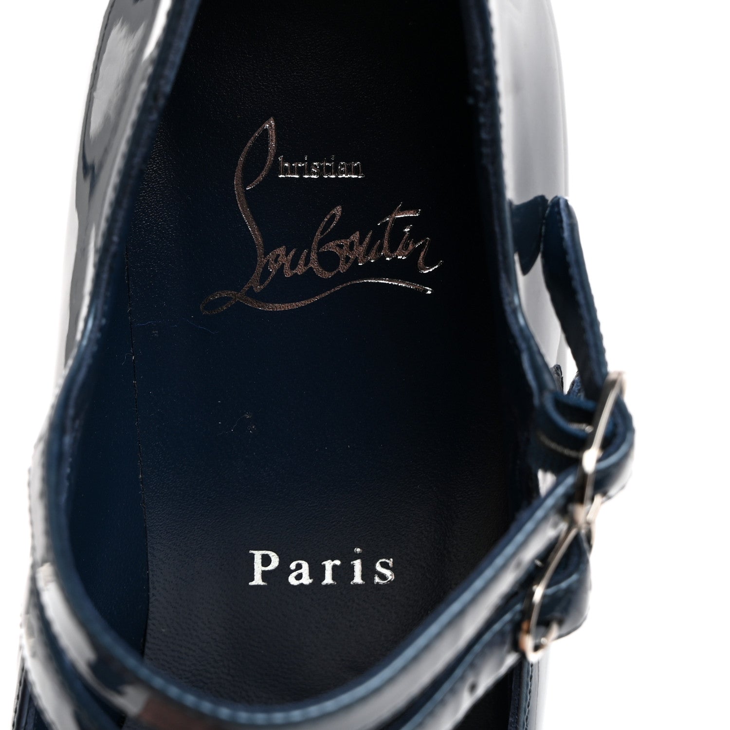 Christian Louboutin Metallic Calfskin Miss Jane Mary Janes 55 Pumps 38.5 Blue Silver 6 of 8