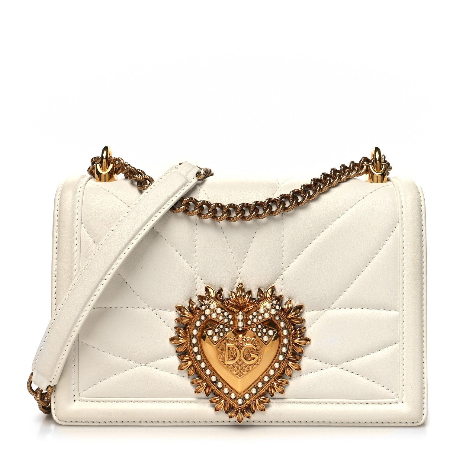 Dolce & Gabbana DOLCE & GABBANA Calfskin Medium Devotion Crossbody Bag White 1 of 10